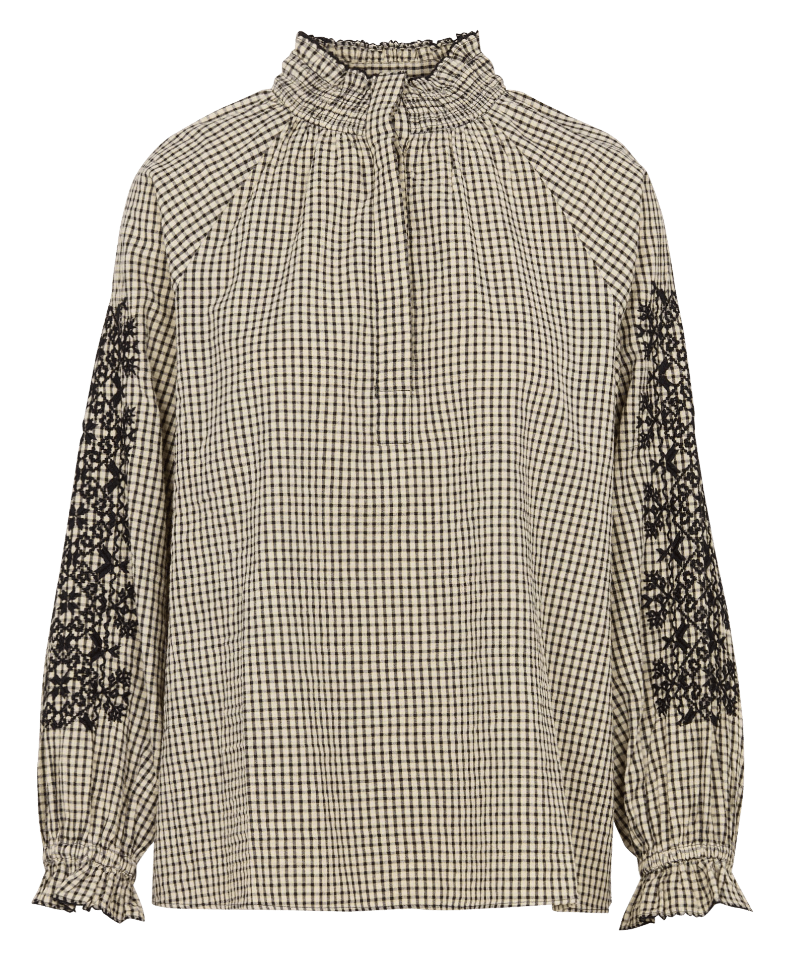 Blouse met hoge kraag en ruitdessin SUD EXPRESS Wit