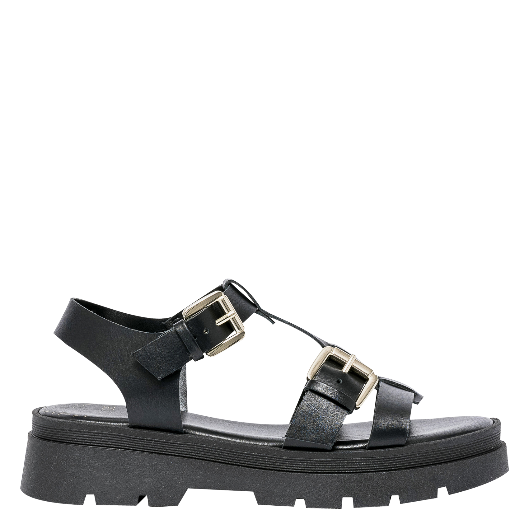 Flache Ledersandalen mit dicker Profilsohle BOCAGE Schwarz