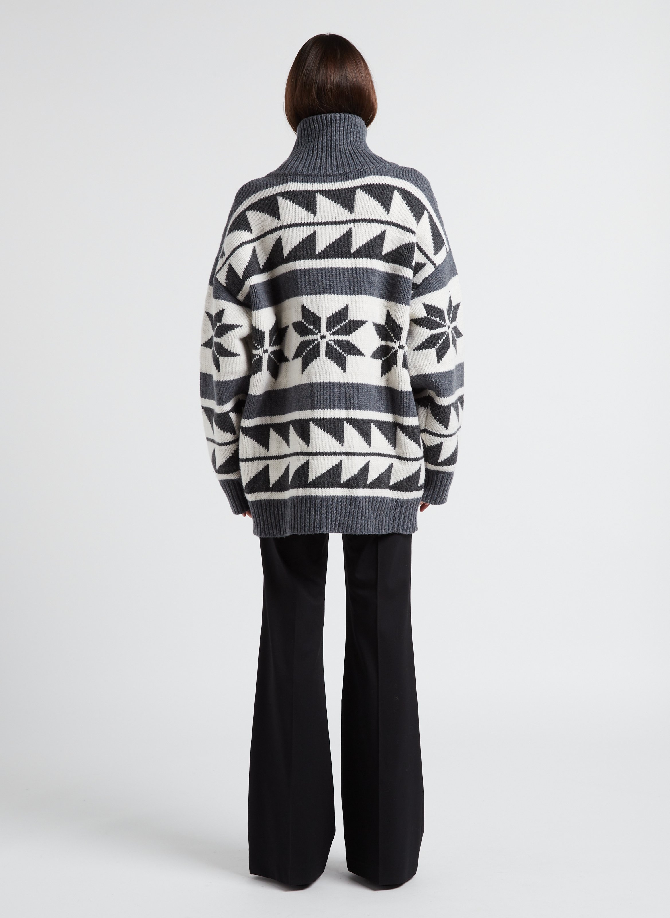 Printed high-neck wool cardigan MARGAUX LONNBERG Grey