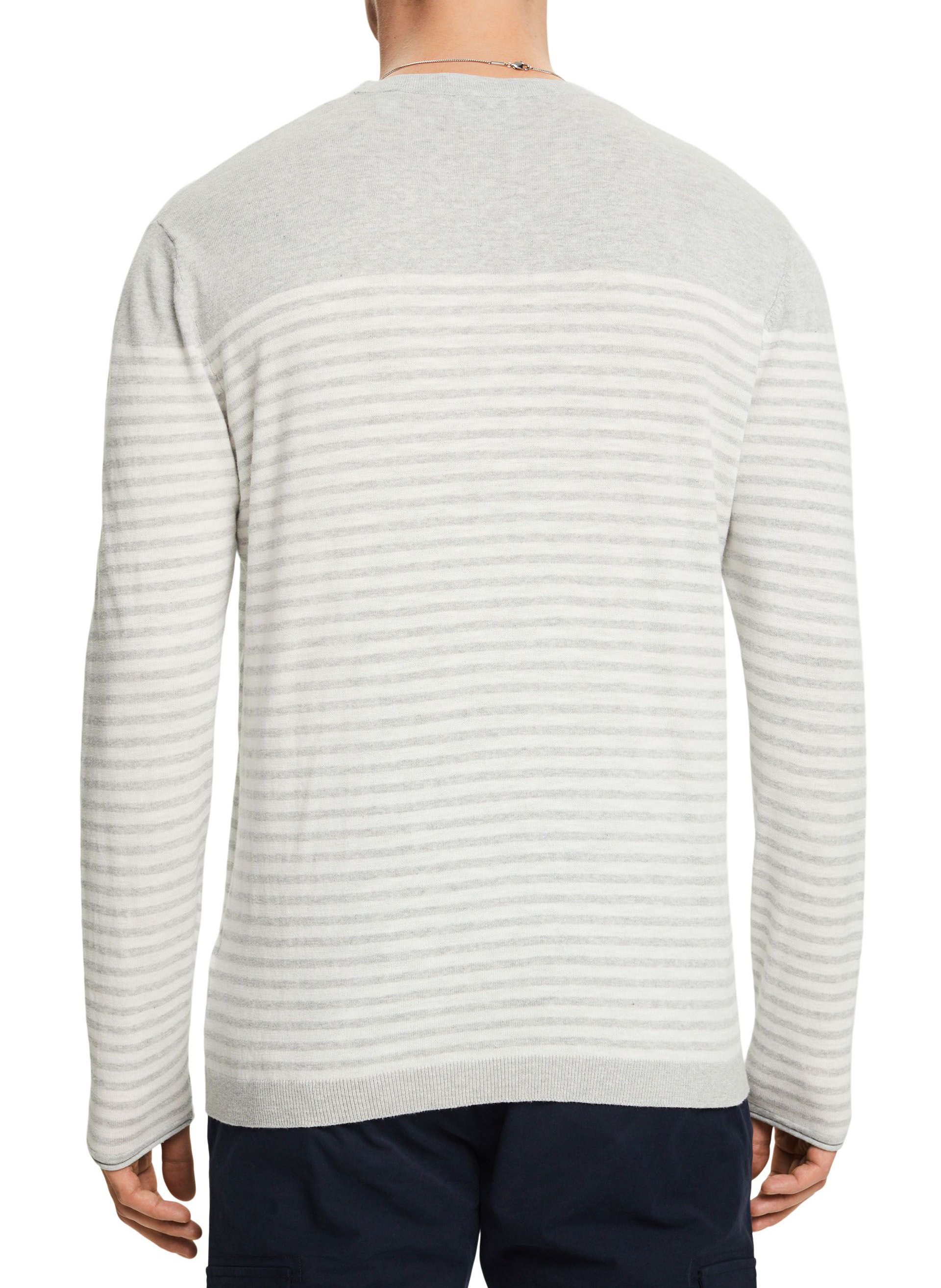 Regular-fit, gestreepte katoenen trui met ronde hals ESPRIT Grijs