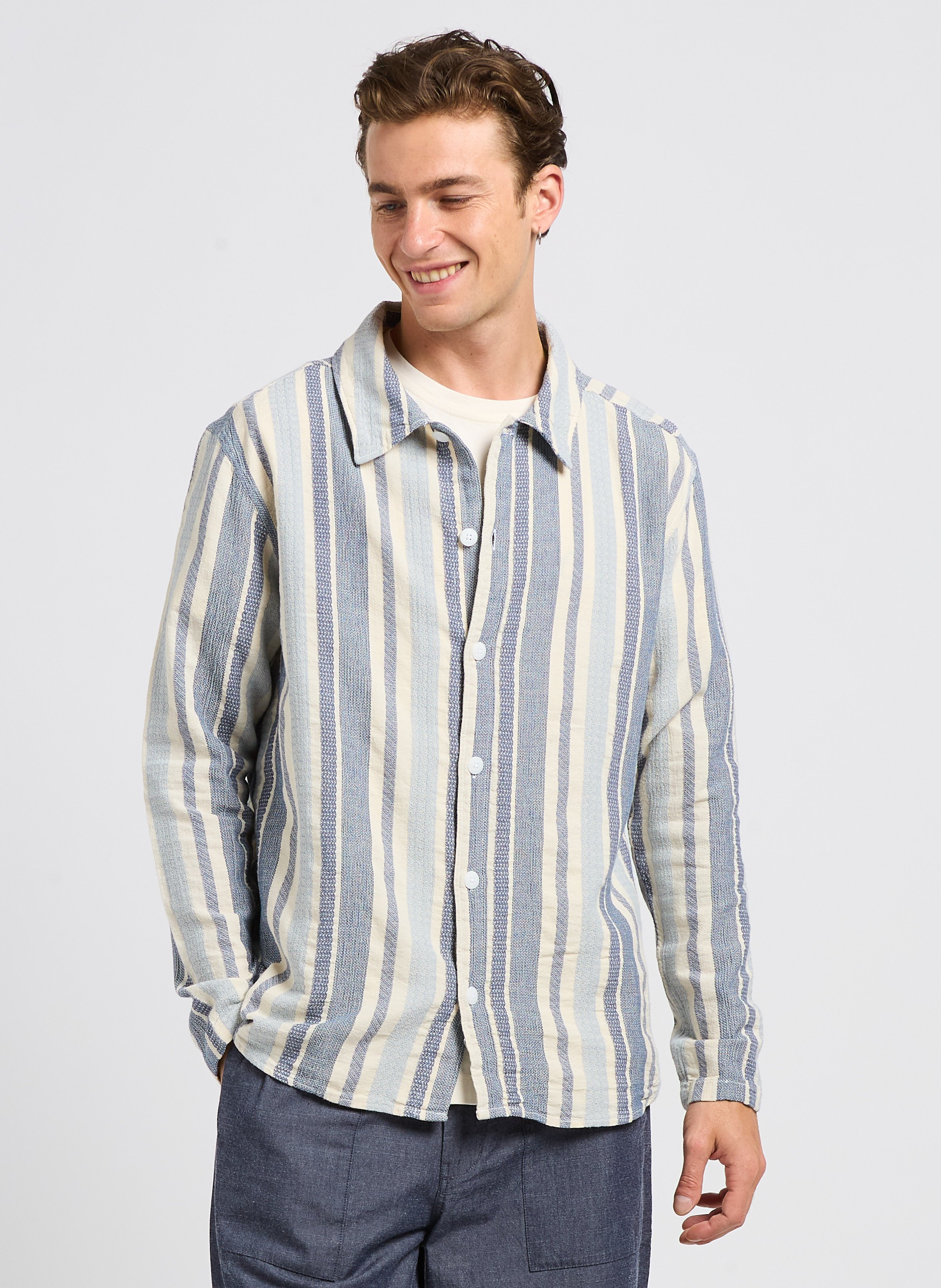 Chemise regular rayée en coton bio KNOWLEDGE COTTON APPAREL Bleu