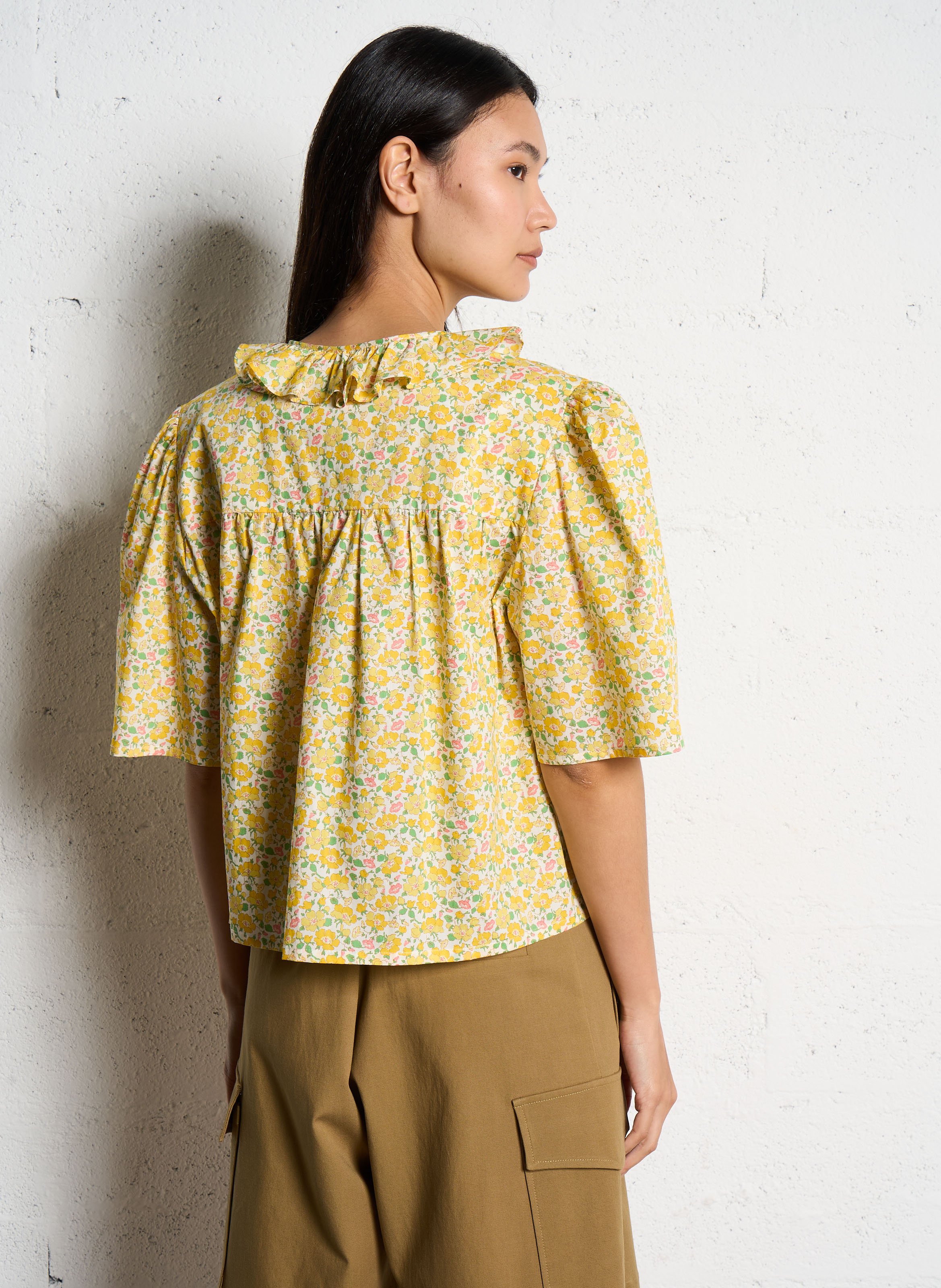 Wijdvallende bloemen top van katoen SUZIE WINKLE Geel