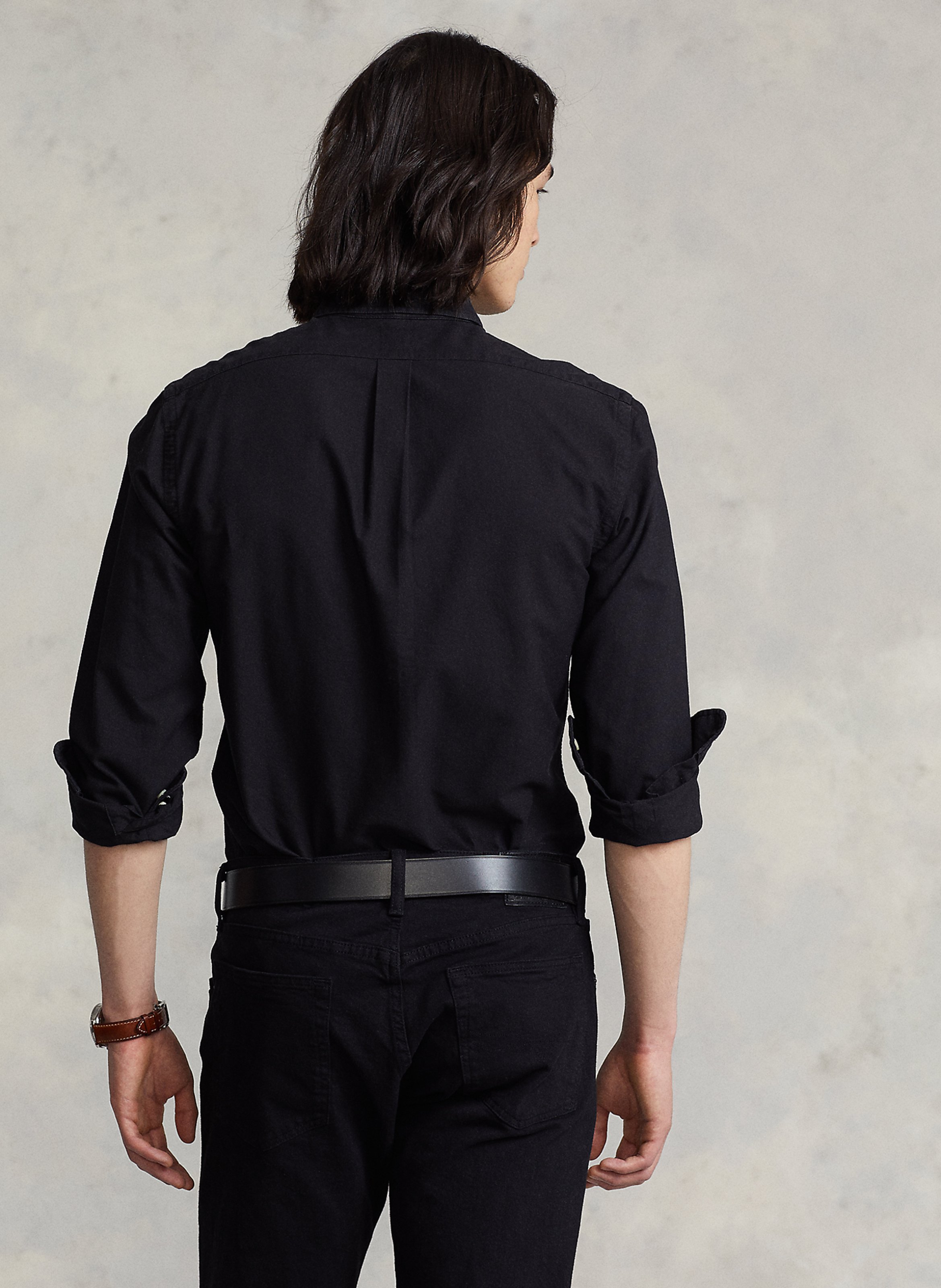 Slim-fit embroidered cotton shirt with classic collar POLO RALPH LAUREN Black