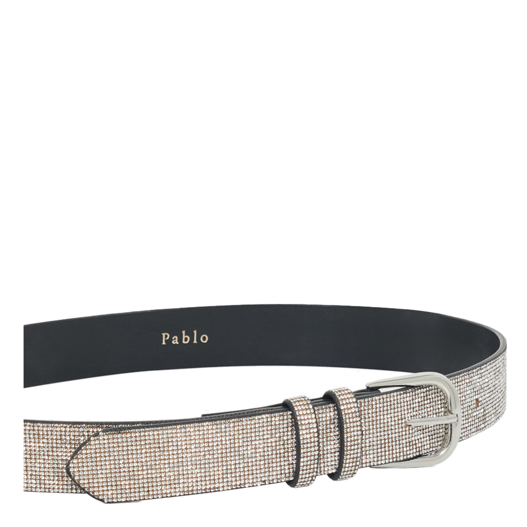 Leather belt with diamanté PABLO Silver