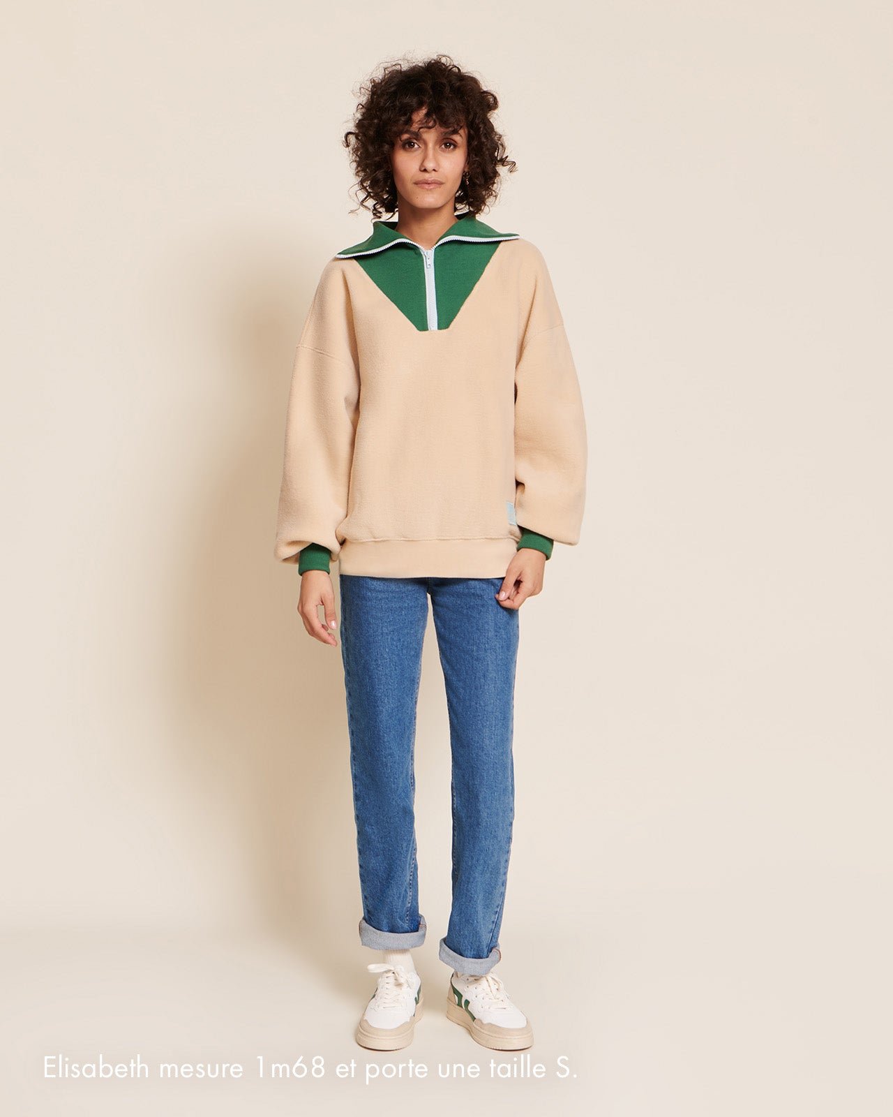The sunny sweatshirt in recycled fleece with zippered collar EMOI EMOI Beige