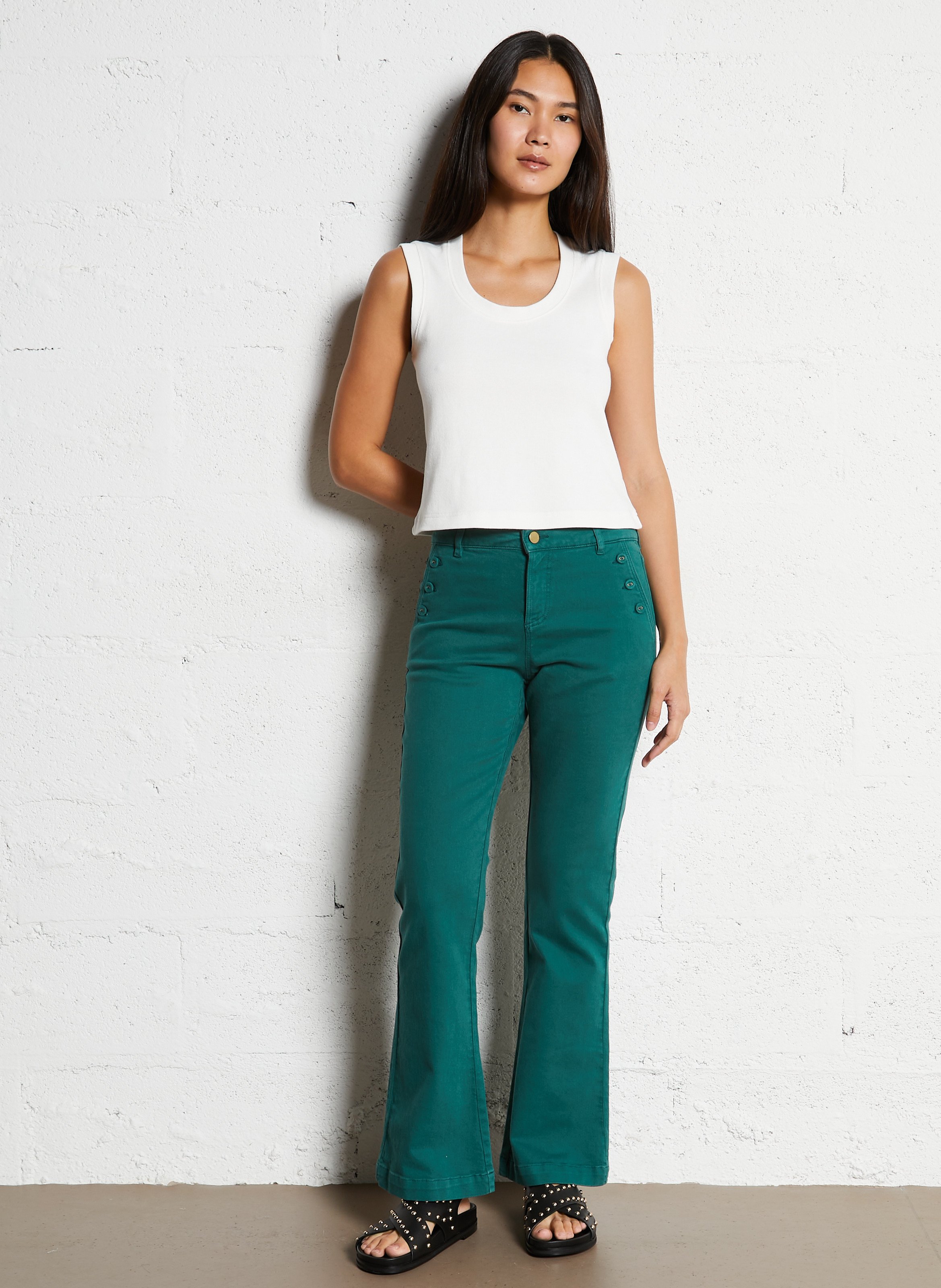 Cotton-blend bootcut jeans I CODE Green