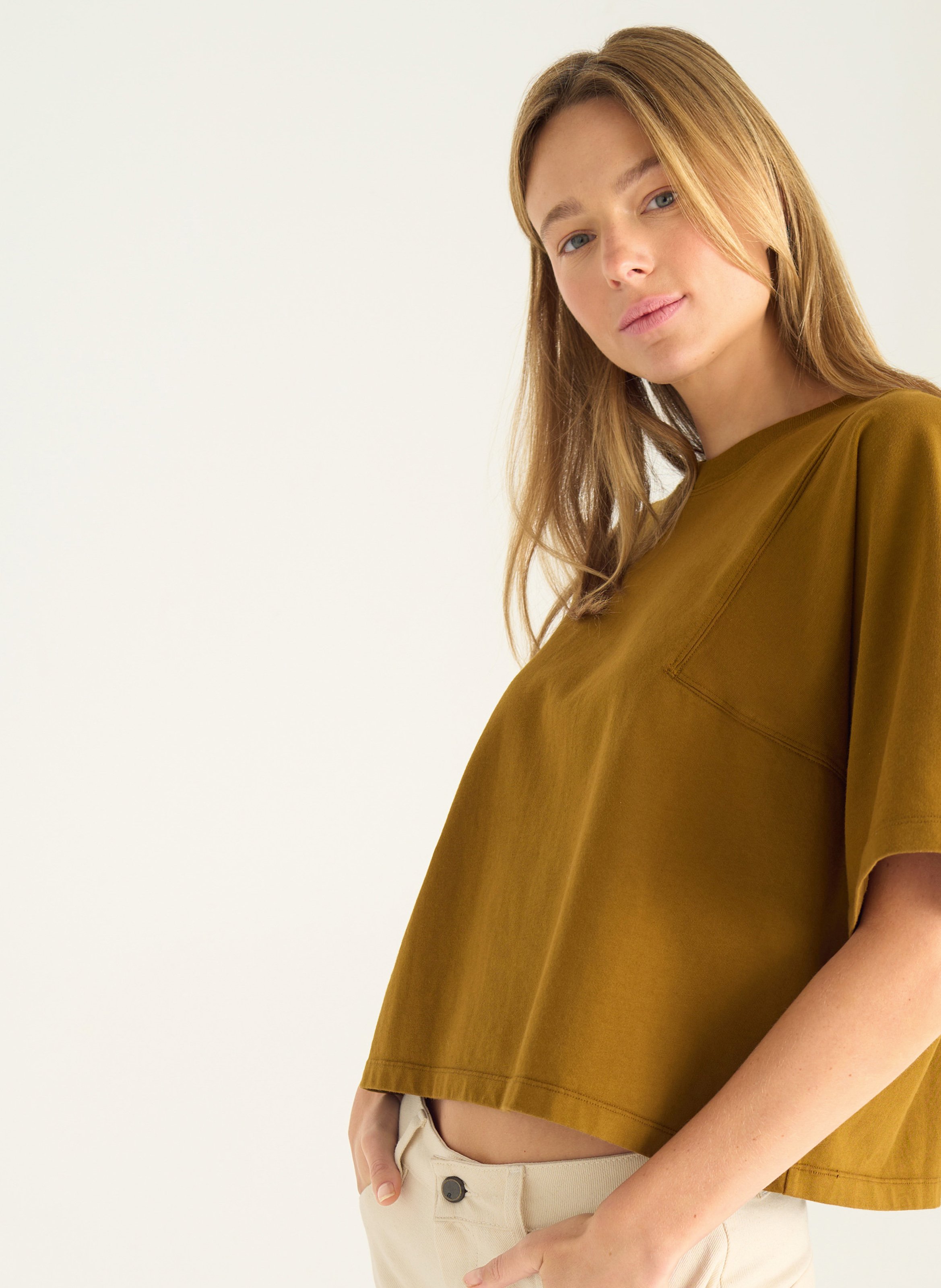 Tee-shirt col rond en coton bio ACOTE Marron