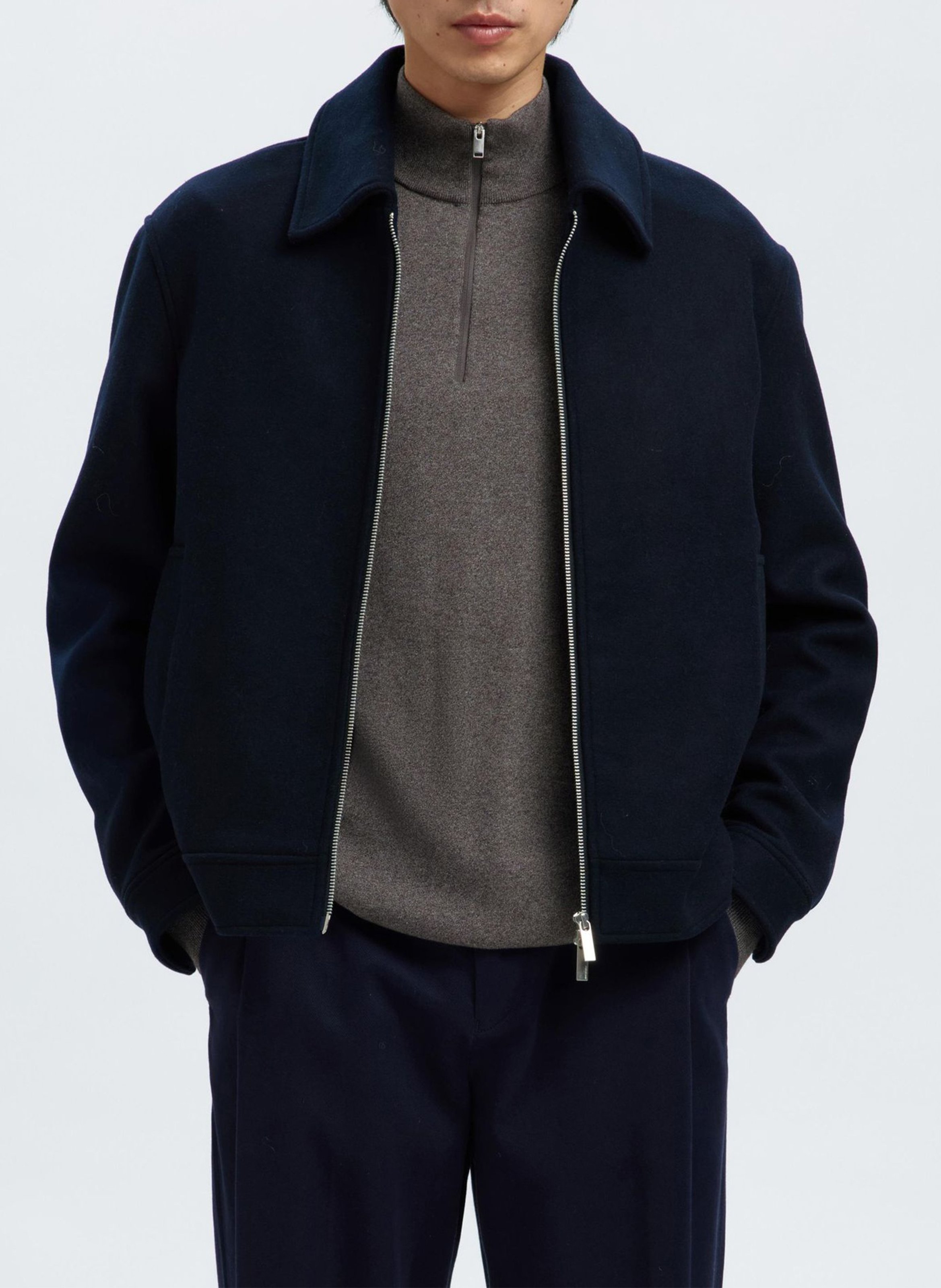 Gerade geschnittene Jacke aus recycelter Mischwolle SELECTED Blau