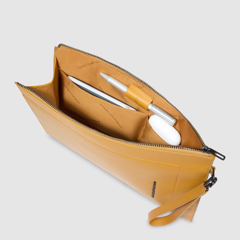 Men's leather clutch with compartment for iPad® Pro 11 and pocket for AirPods® PIQUADRO Yellow