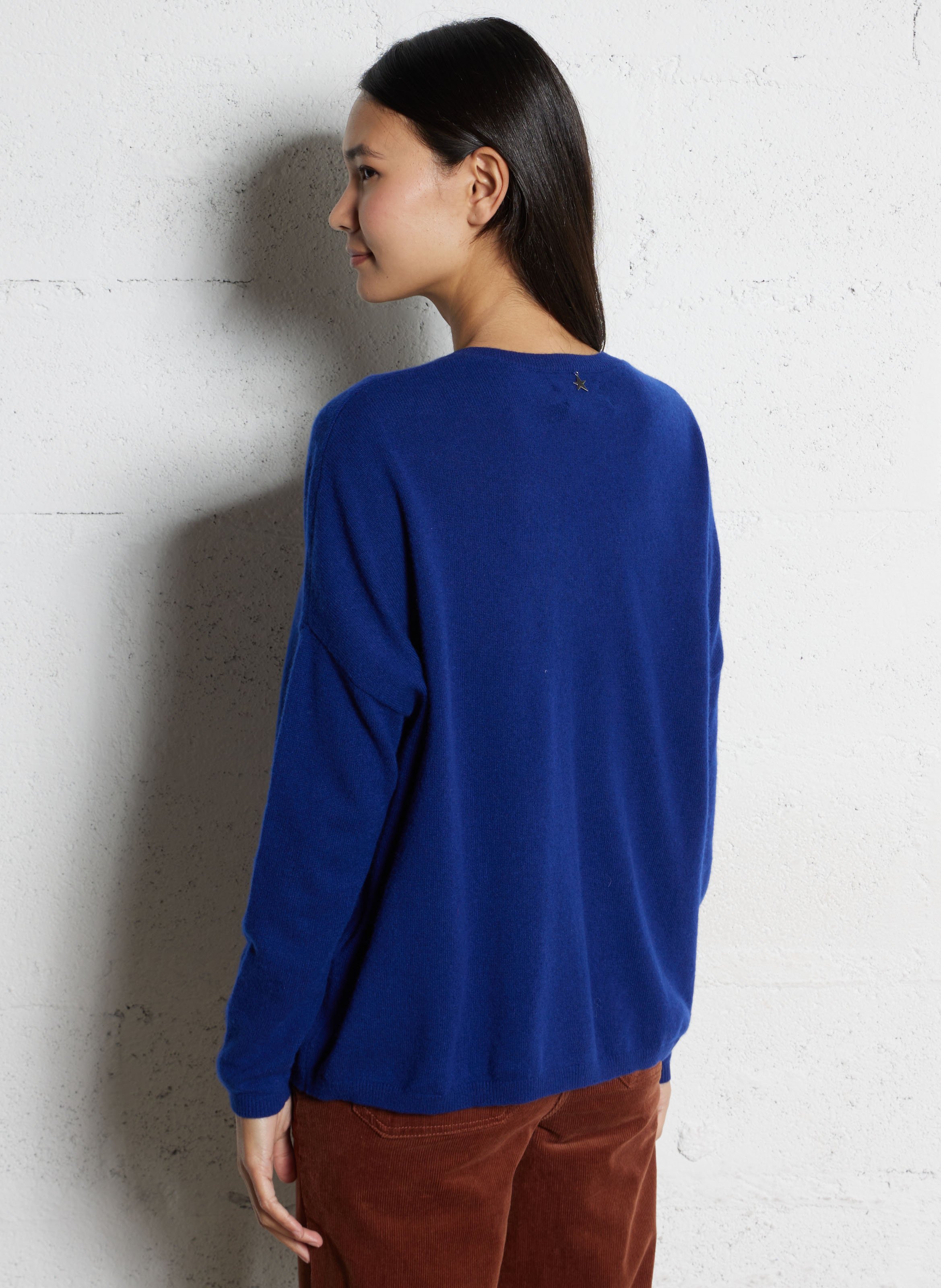 Pull col v en cachemire  SUD EXPRESS Bleu