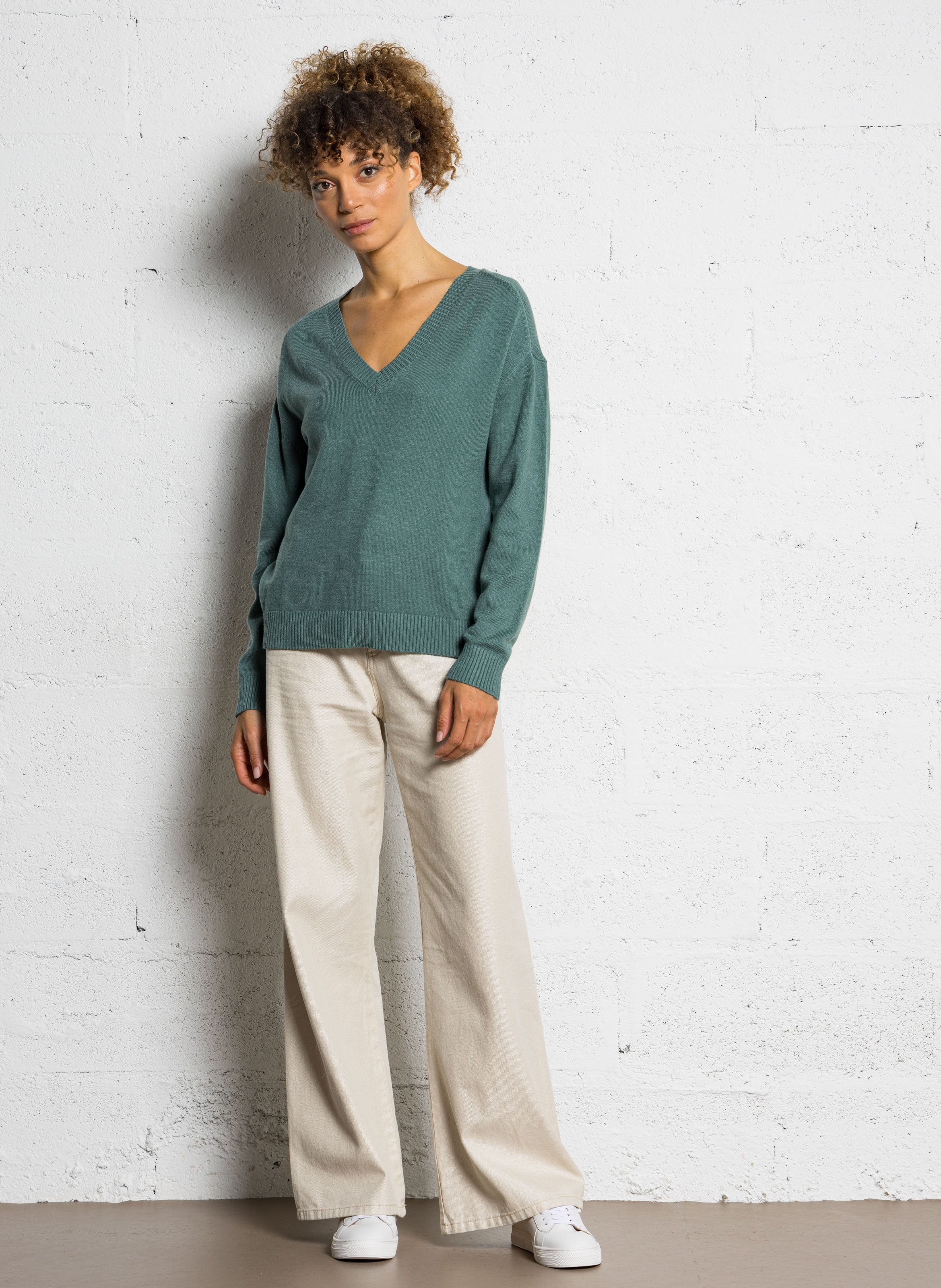 Pull oversize col V en maille SUD EXPRESS Gris