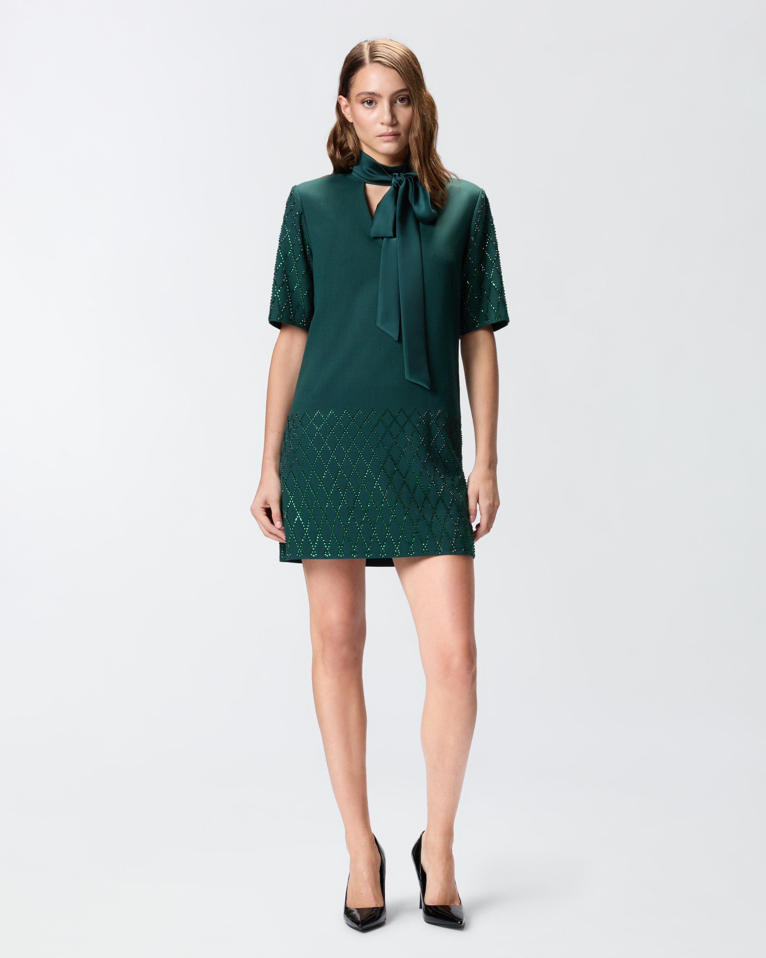 T-shirt dress with rhinestones Green