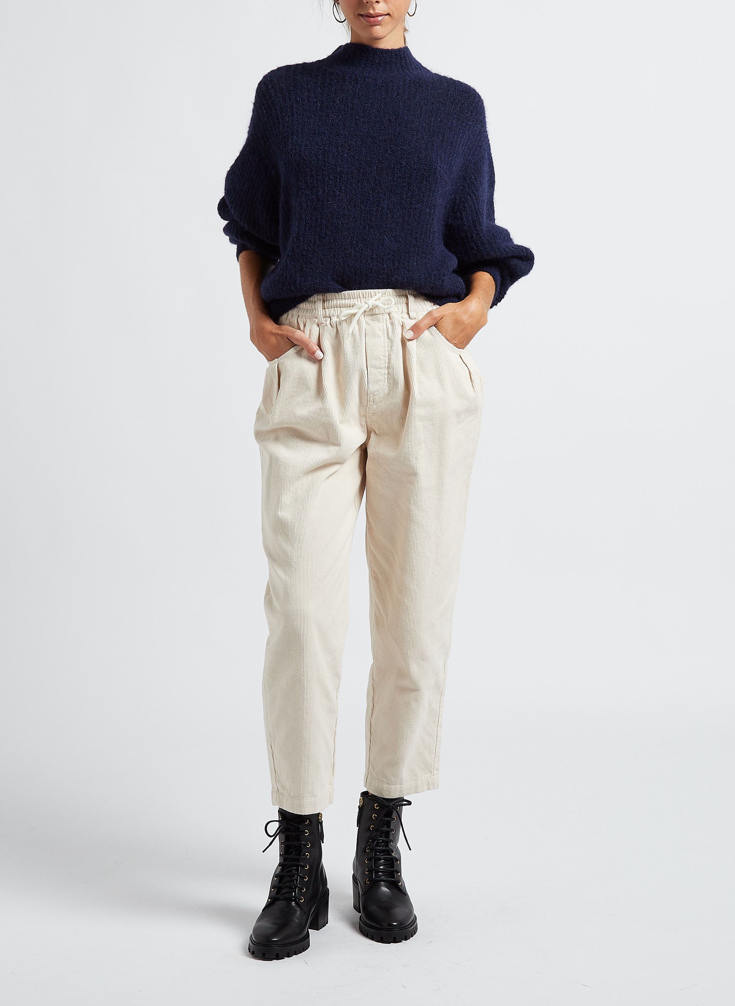 Gebreide trui met opstaande kraag | materiaalblend Blauw