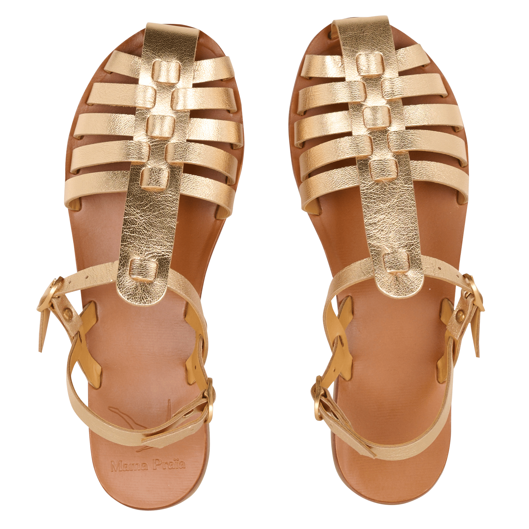 Metallic leren visser sandalen MAMA PRAIA Goudkleurig