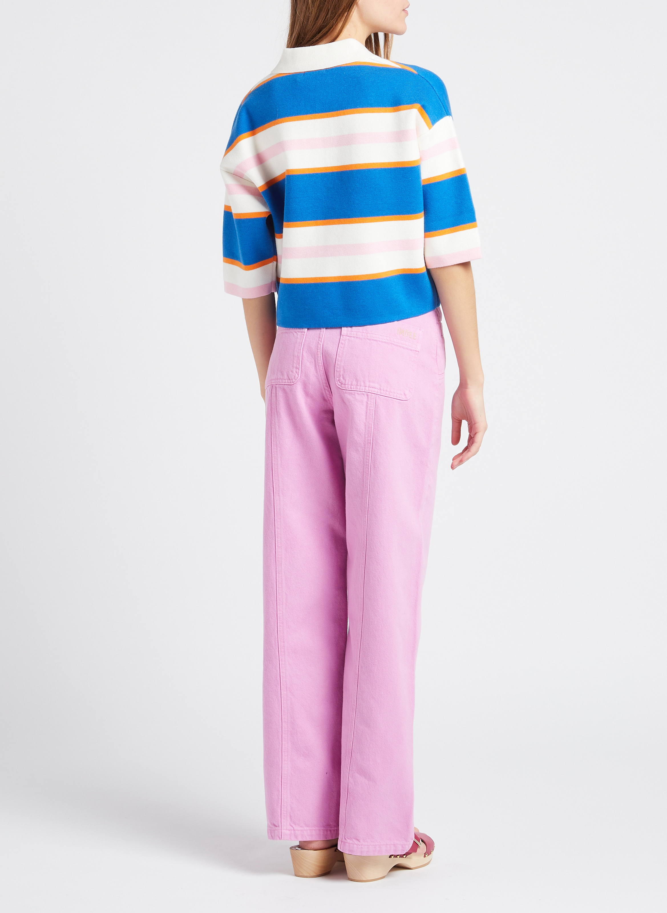 Gerade geschnittener Strickpullover mit klassischem Kragen und Streifen INDEE Blau