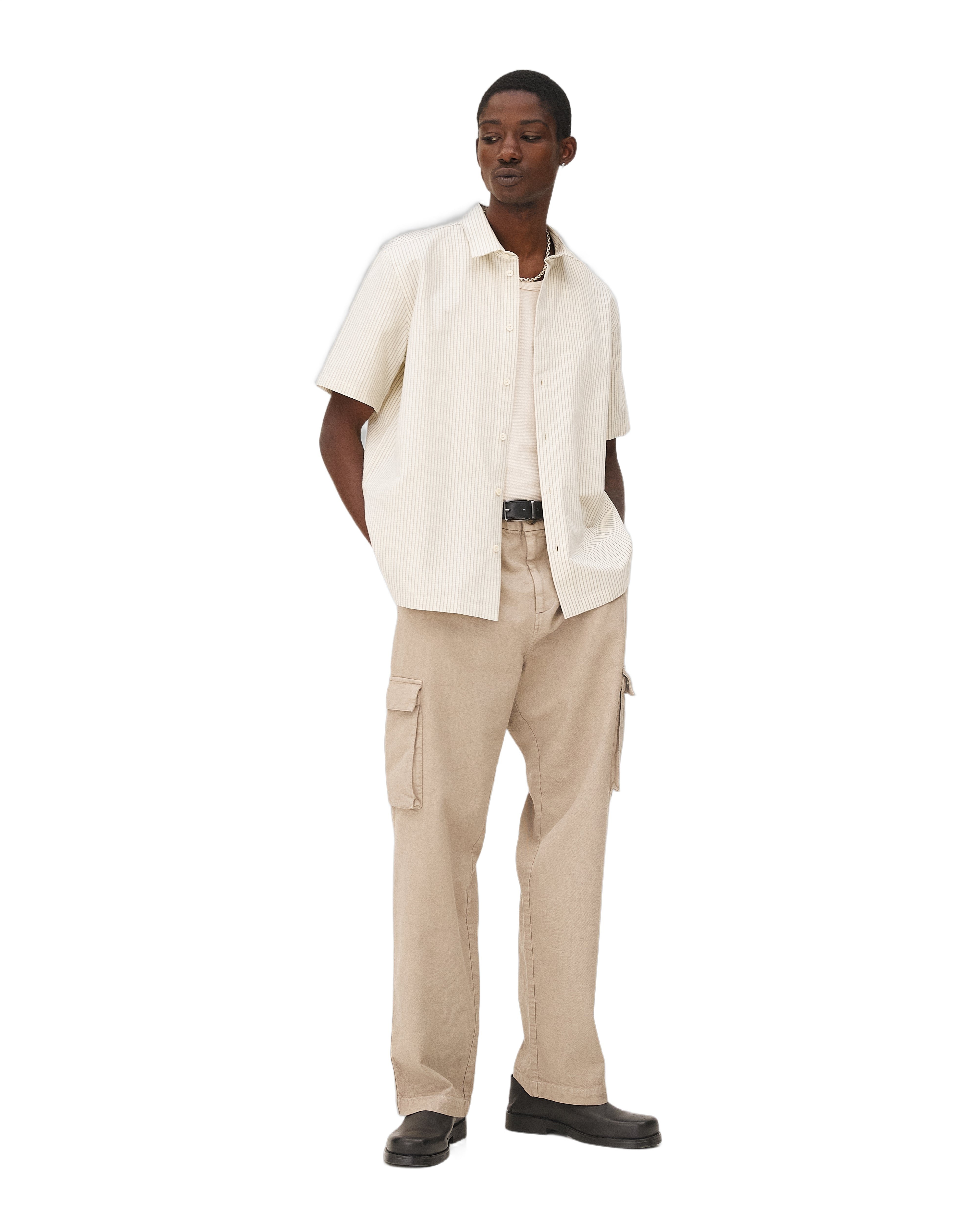 Chemise ajustée rio ecru stripes Noyoco Rouge