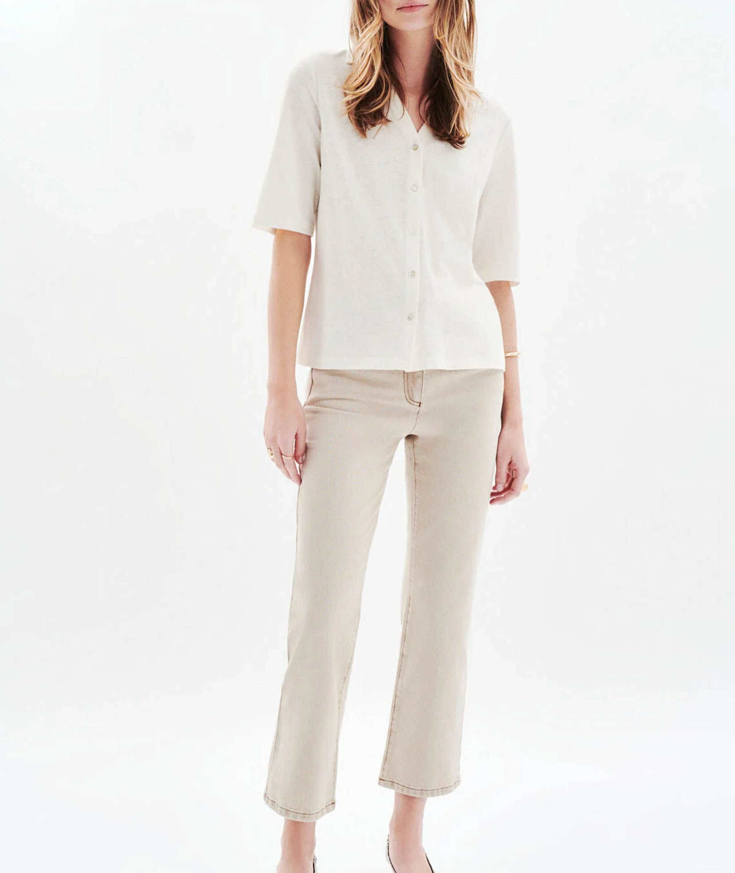 Shirt met korte mouwen en V-hals CAROLL Beige