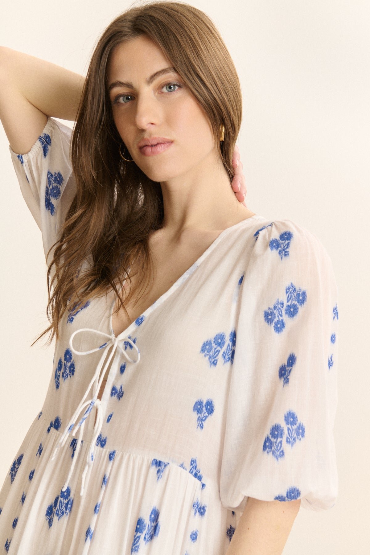 Robe longue brodée manches courtes GARANCE PARIS Blanc