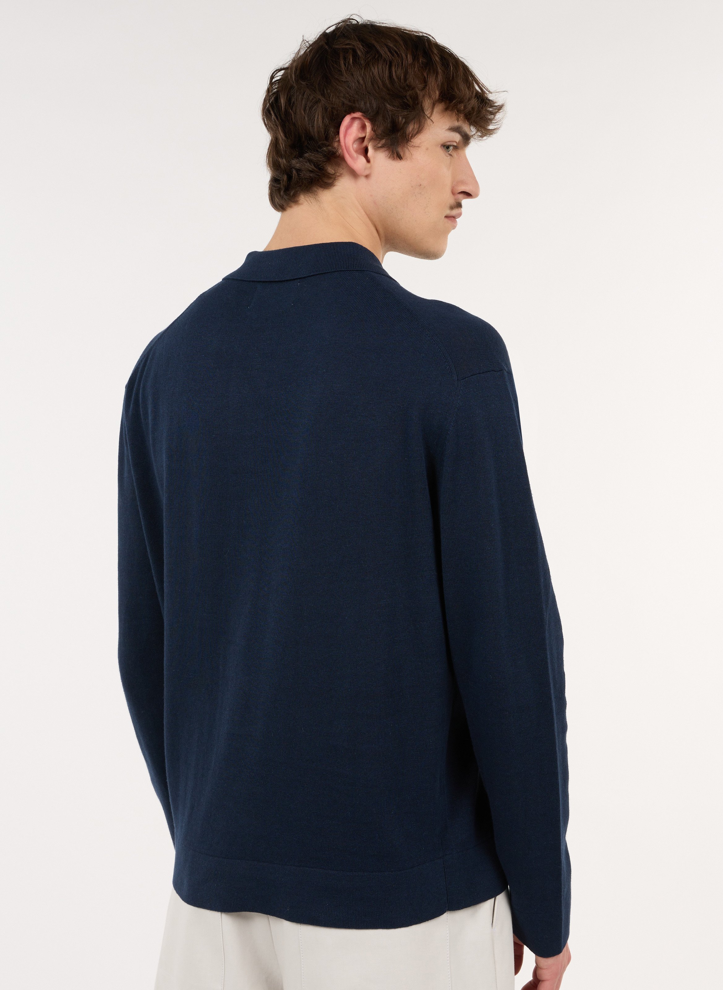 Gerade geschnittener Cardigan mit klassischem Kragen aus Baumwoll-Leinen-Mischgewebe SAISON 1865 Blau