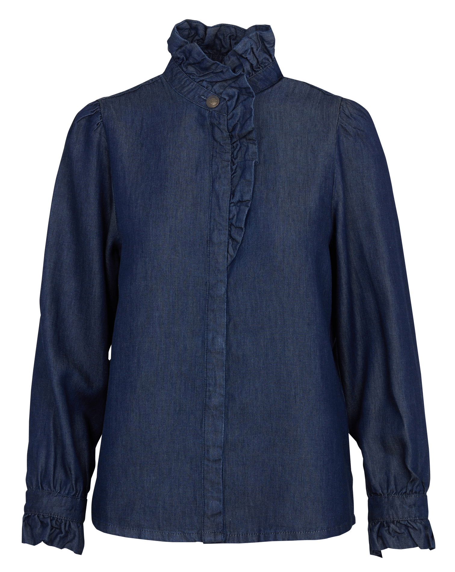 Gerade geschnittene Denim-Bluse mit viktorianischem Kragen MAISON 123 Blau
