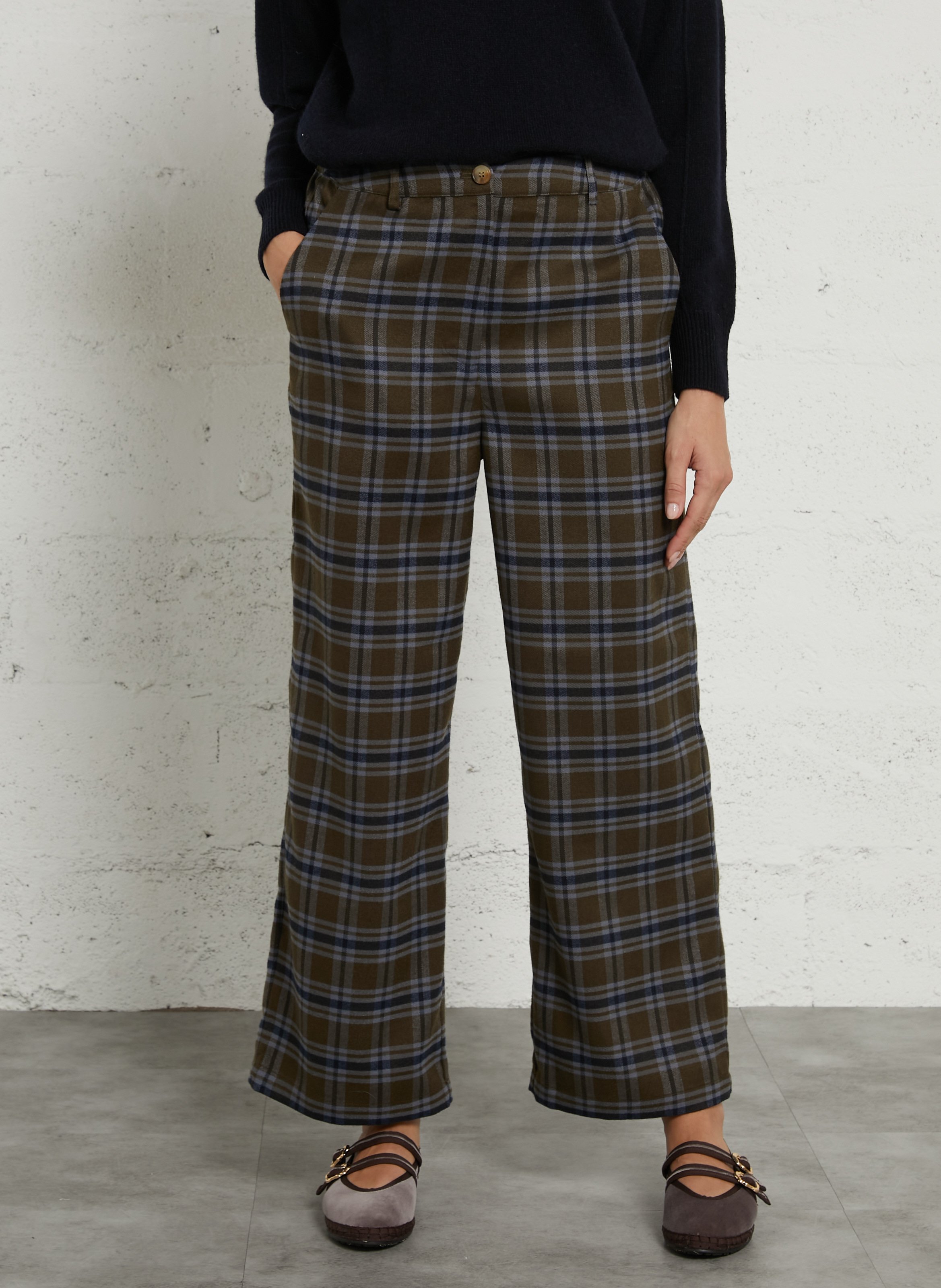 Pantalon droit à carreaux BELLA JONES Kaki