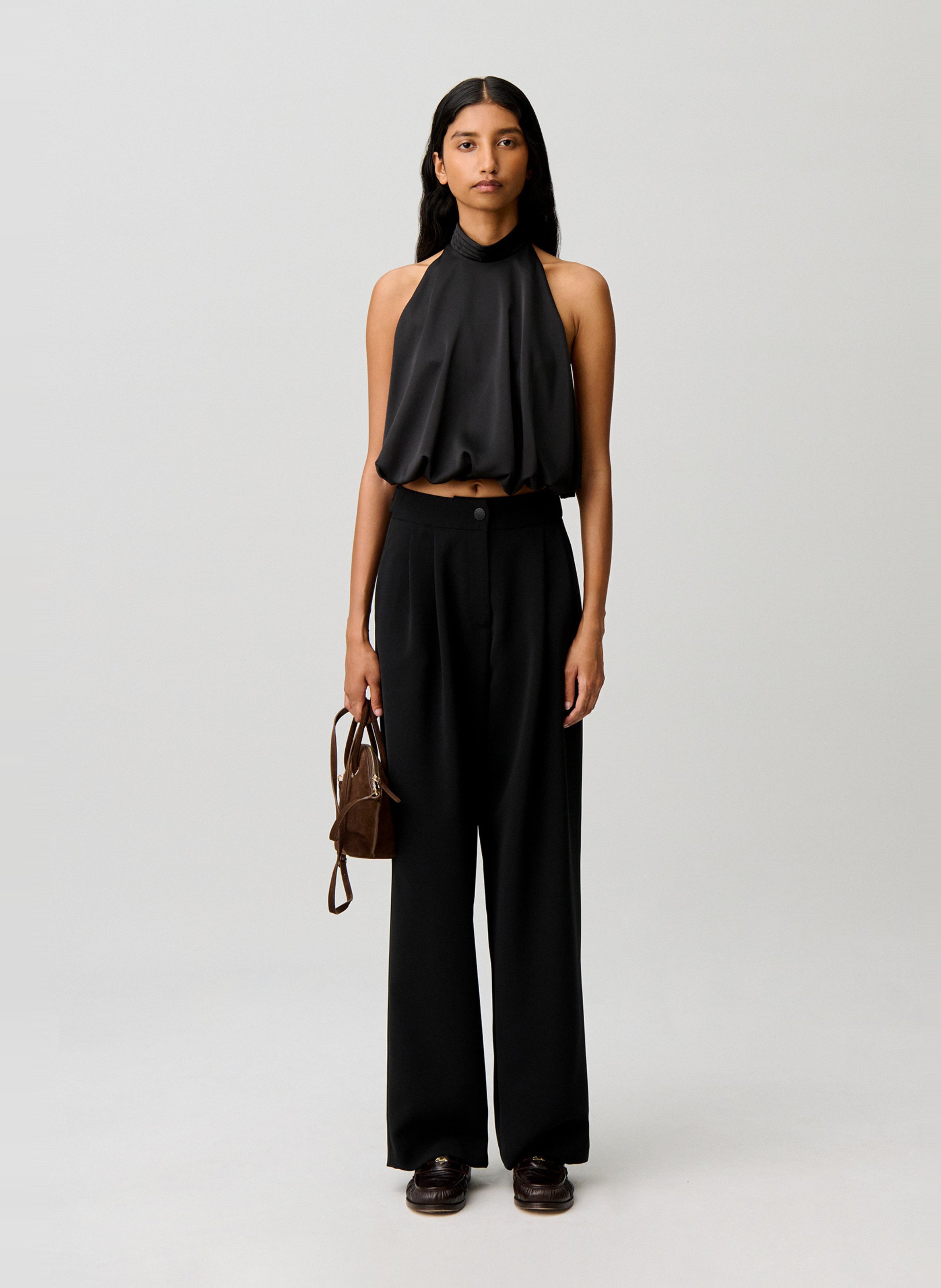 Mouwloze top met open rug in effen kleur CLAUDIE PIERLOT Zwart