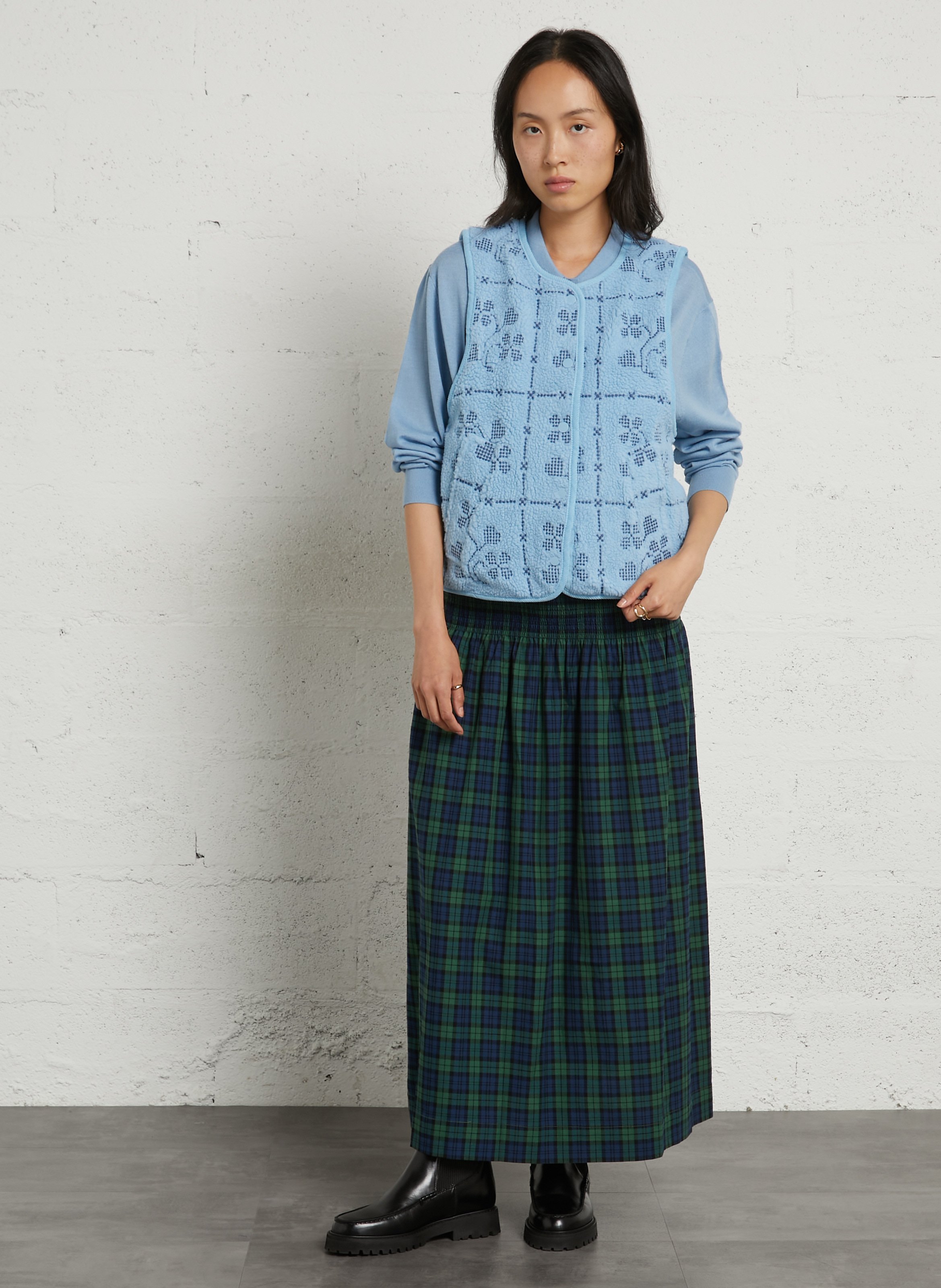 Sleeveless straight round neck printed jacket THE TINY BIG SISTER Blue