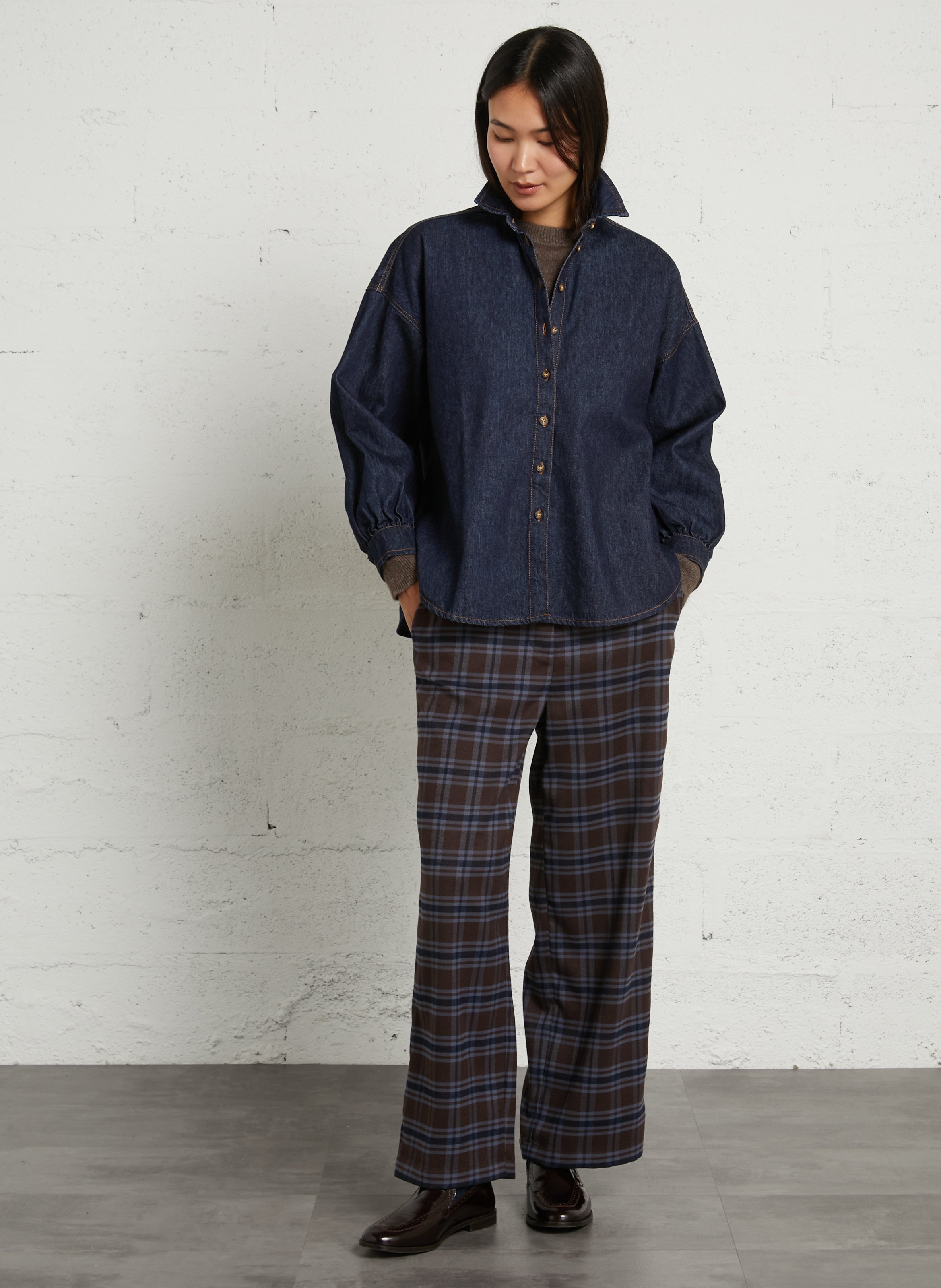 Weites Hemd mit klassischem Kragen aus Baumwollmischung Denim HOD PARIS Blau