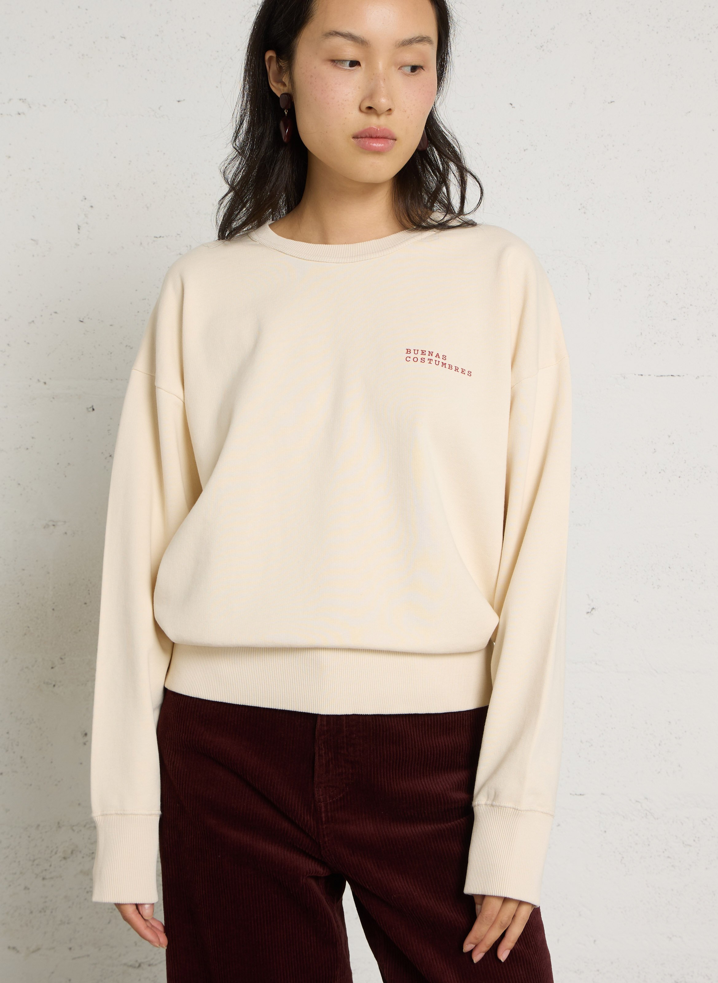 Pull ample sérigraphié en coton THINKING MU Beige