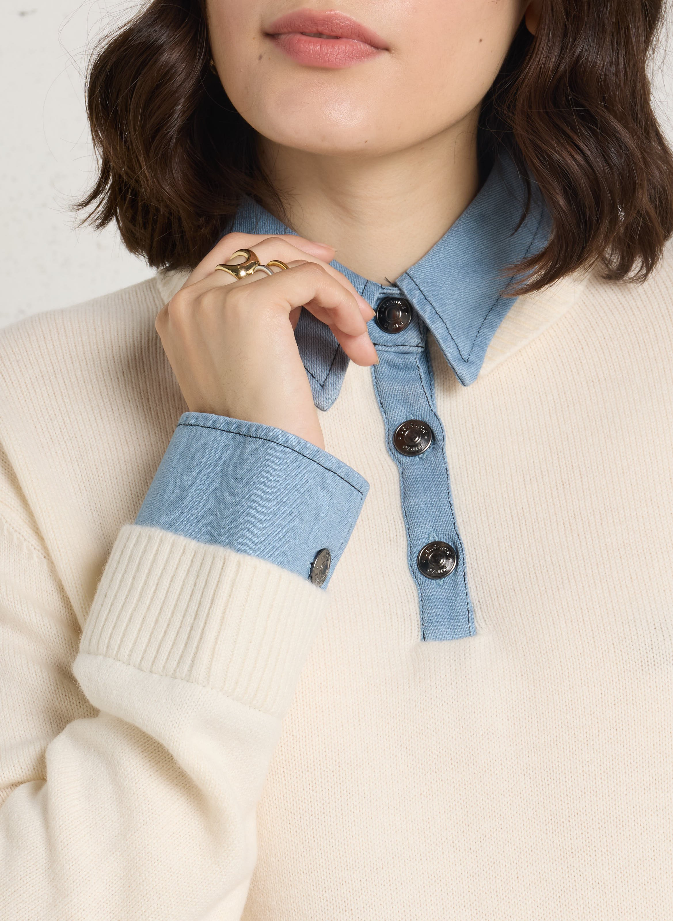 Pull droit col classique en laine BERENICE Blanc