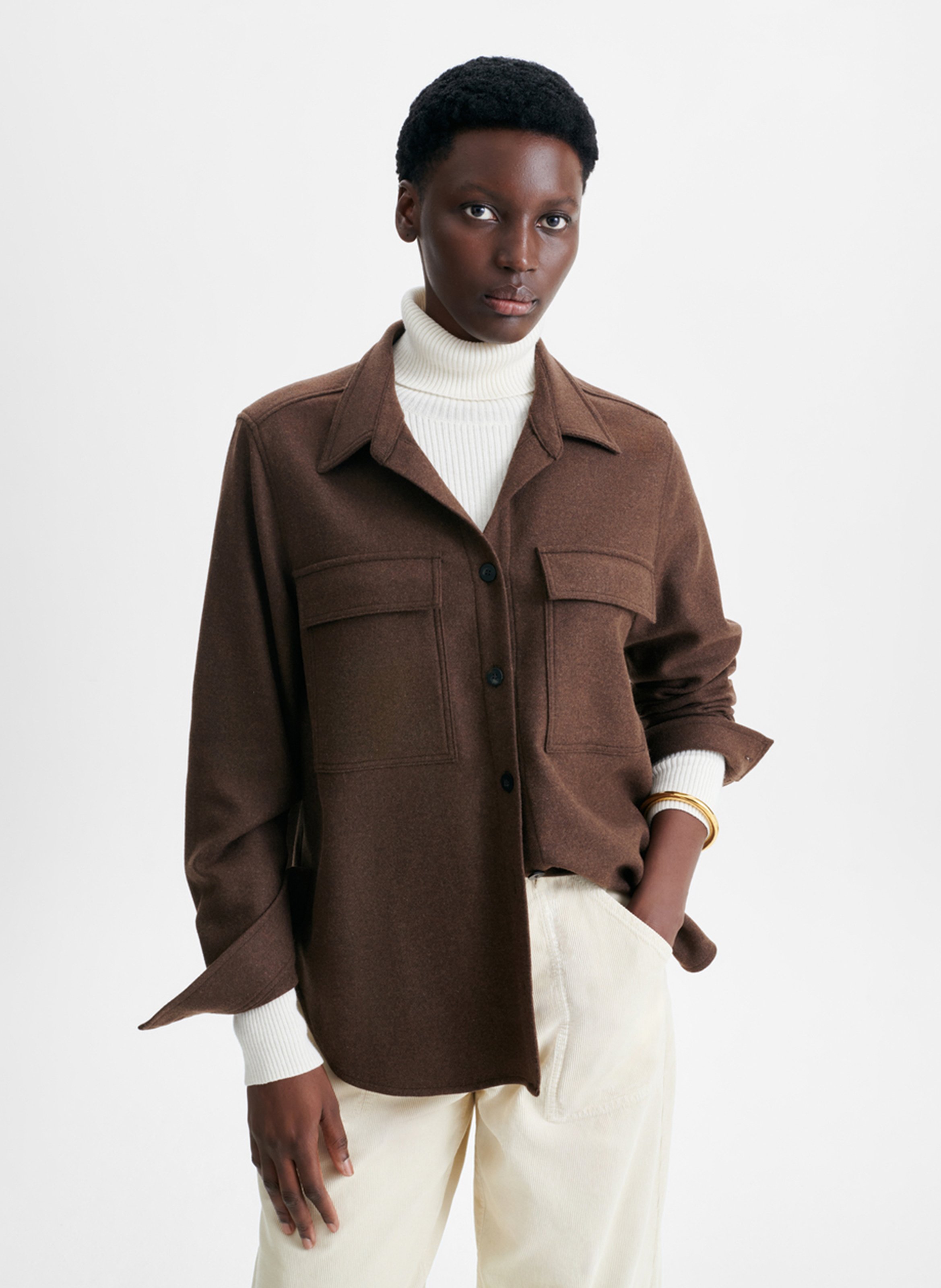 Wool-blend shirt with classic collar VANESSA BRUNO Brown