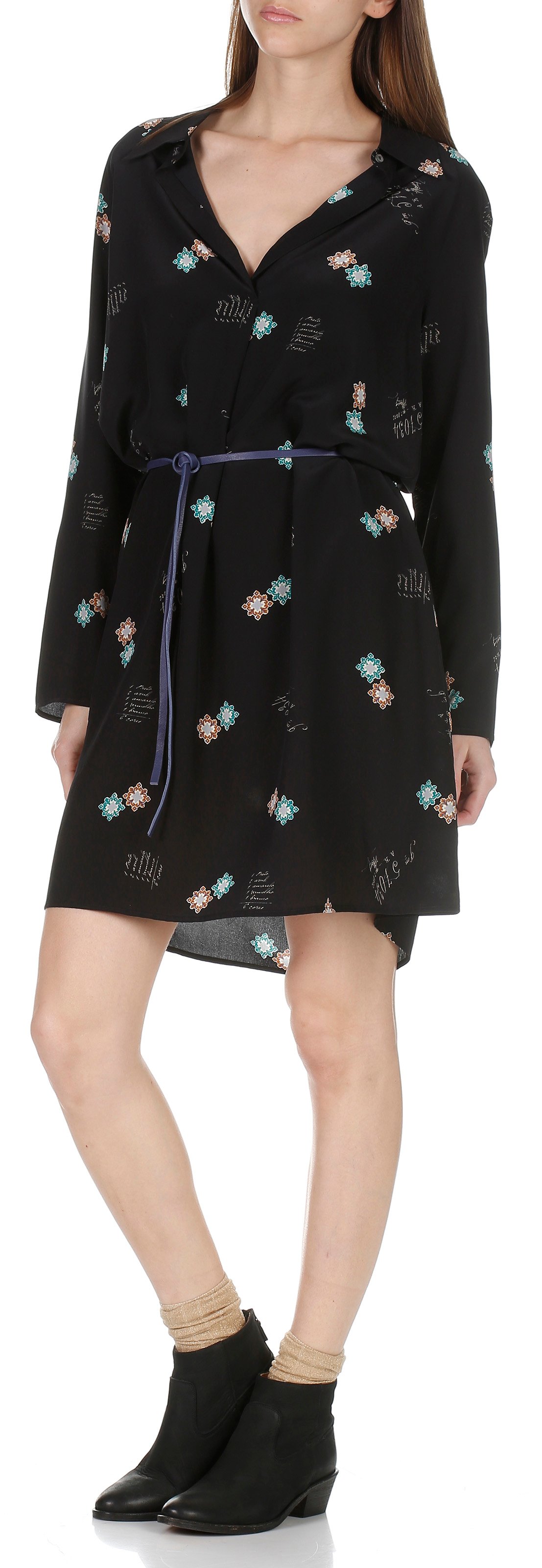 Printed silk shirt dress  ATTIC AND BARN Black