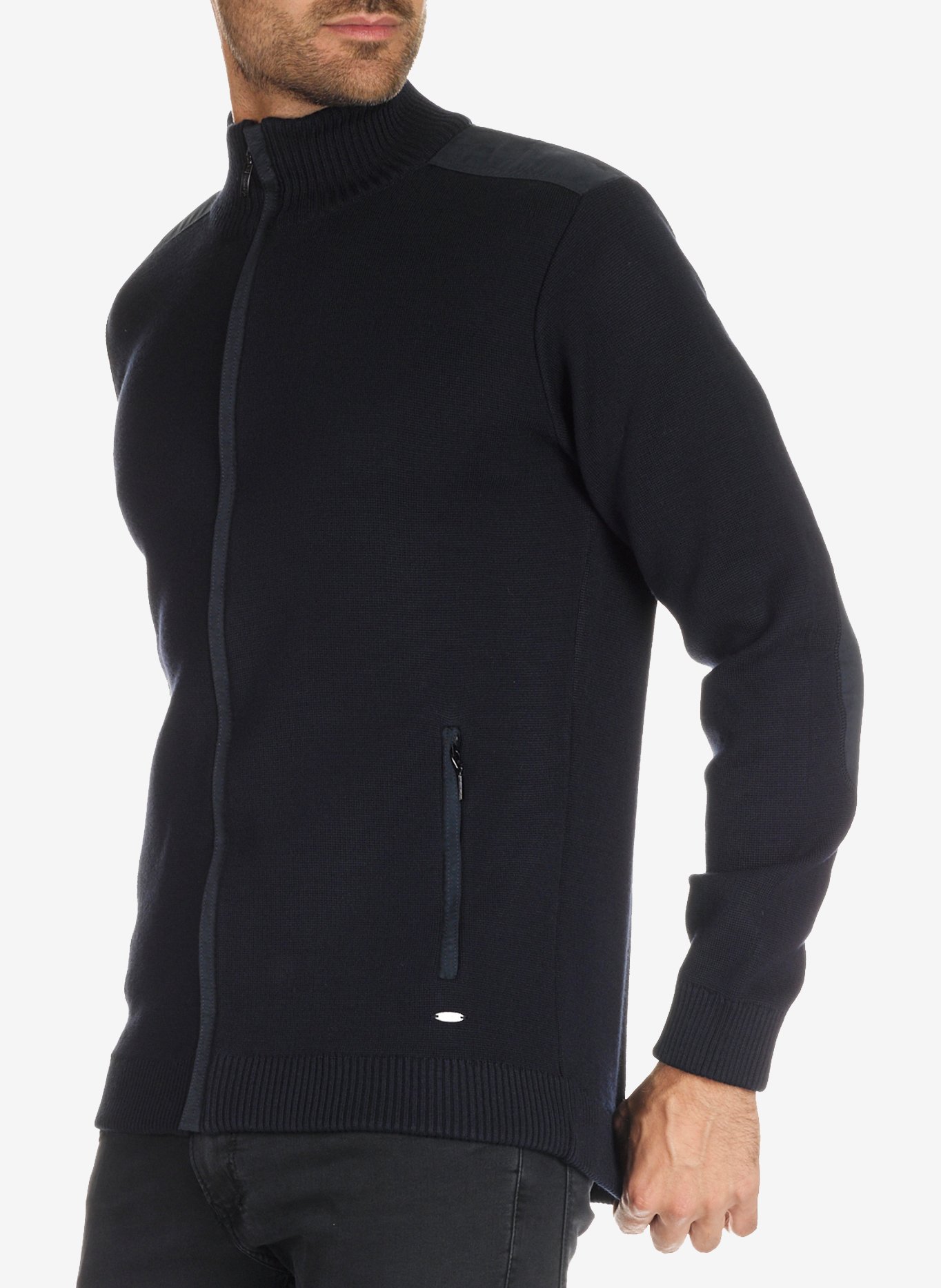 Gilet zippé à coudières en laine mélangée ARMOR LUX Bleu