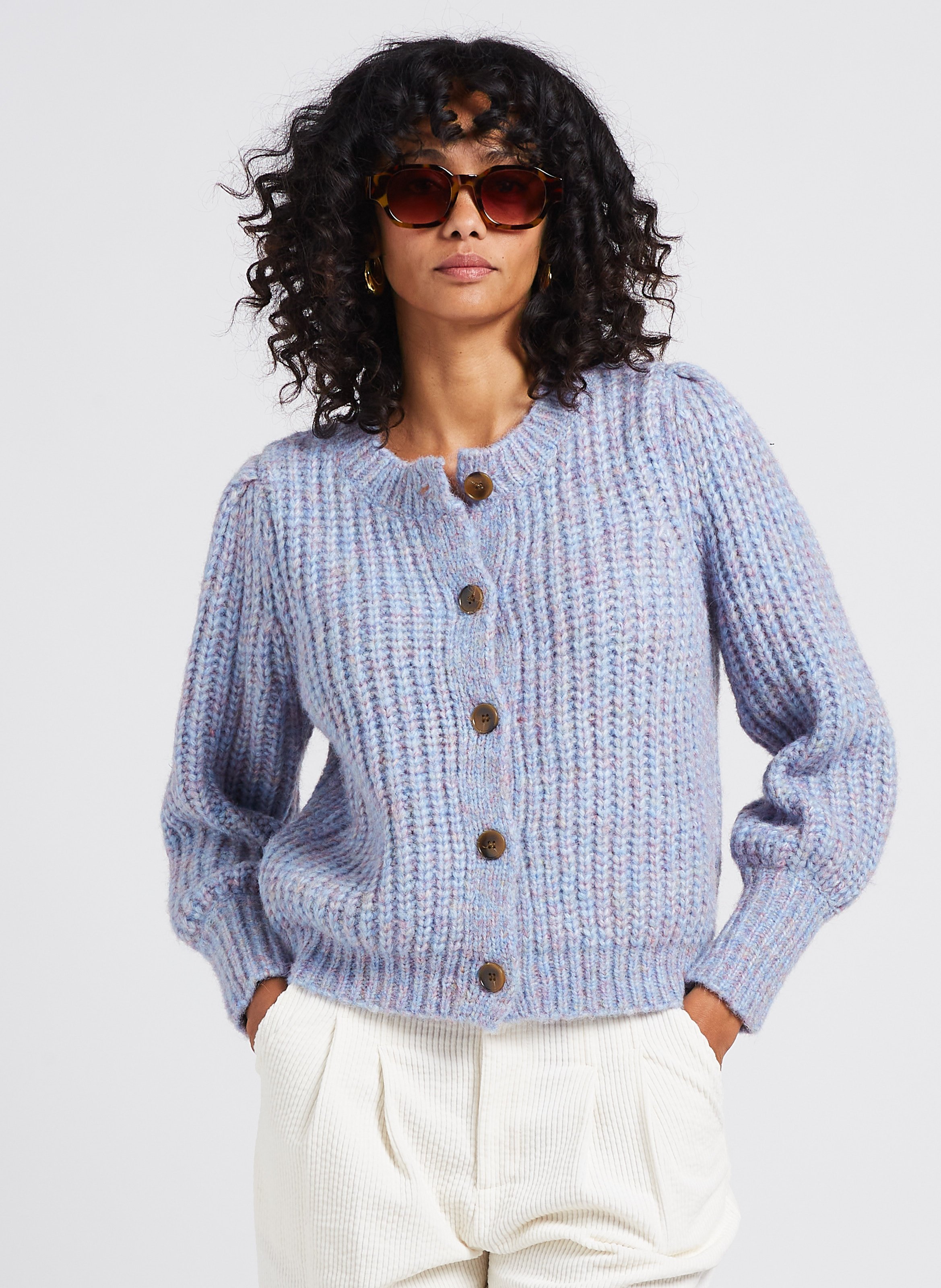 Round neck cardigan sale