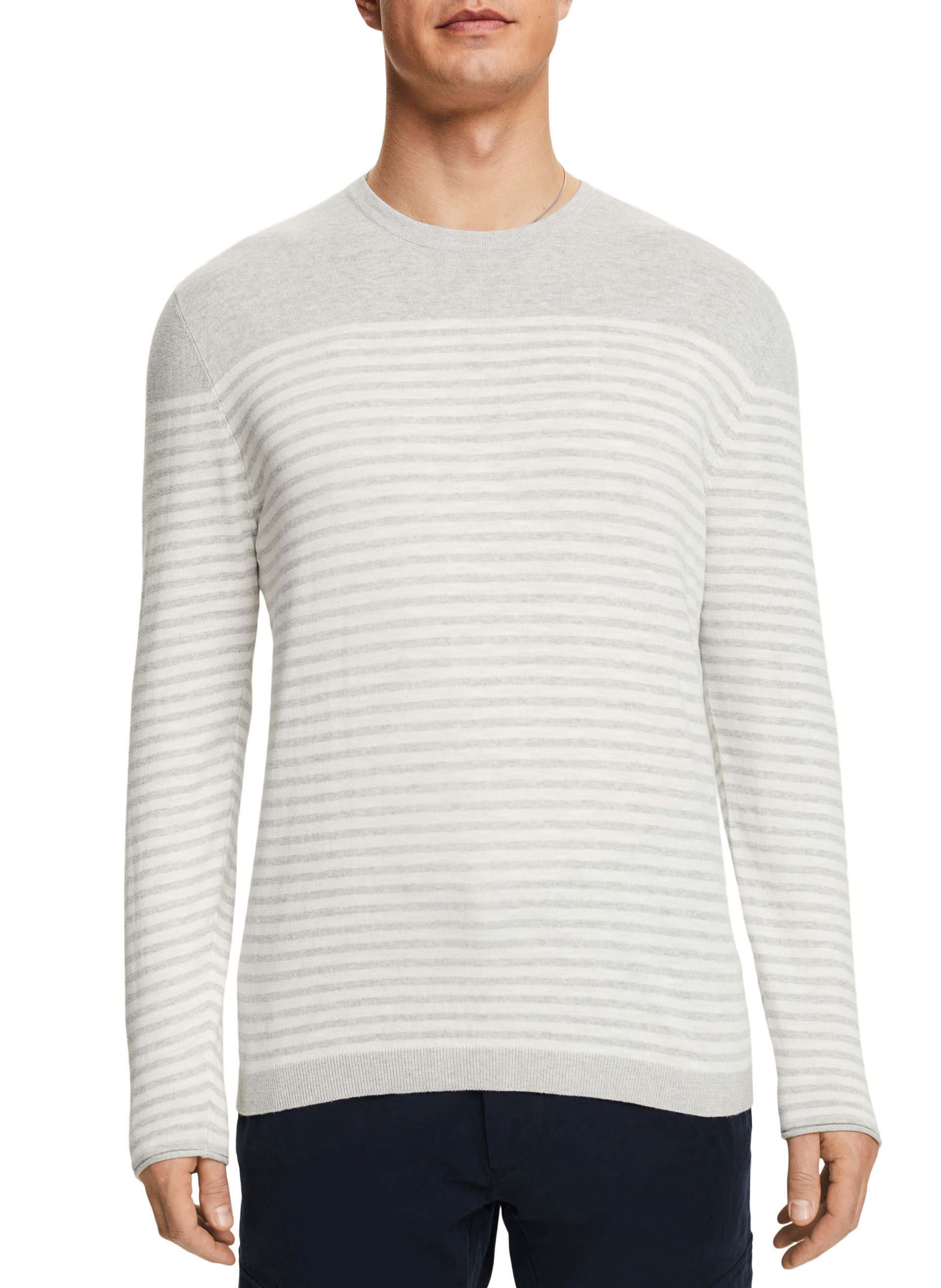 Regular-fit striped round-neck cotton sweater ESPRIT