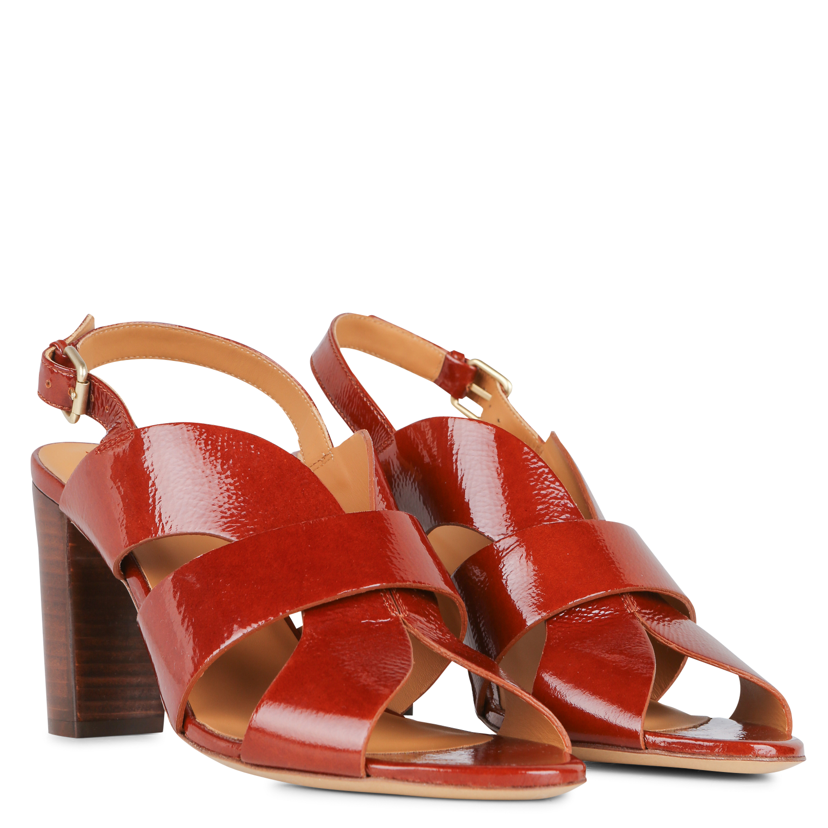 Heeled crackled leather sandals RIVECOUR Brown
