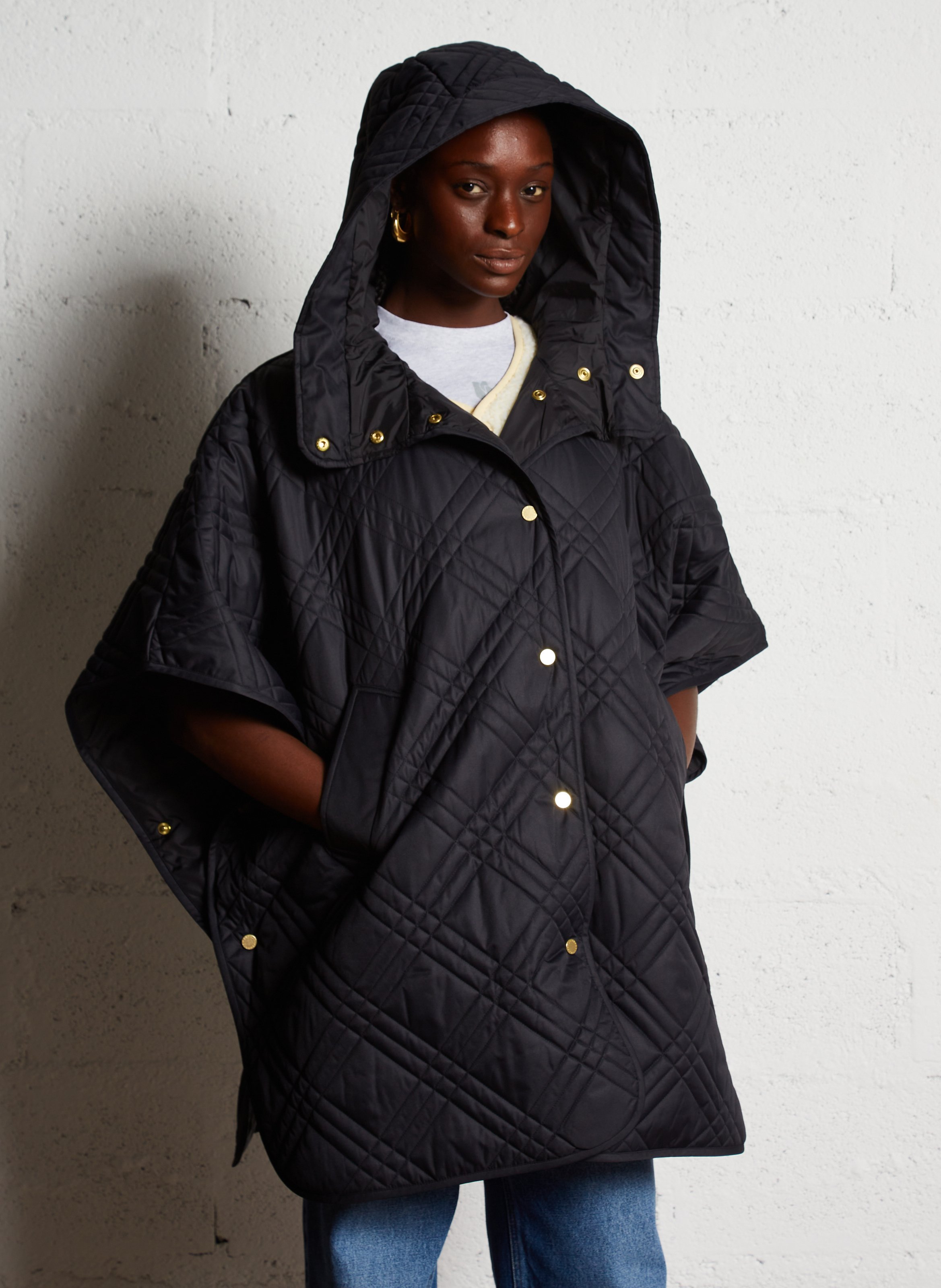 Black Quilted oversized high neck cape