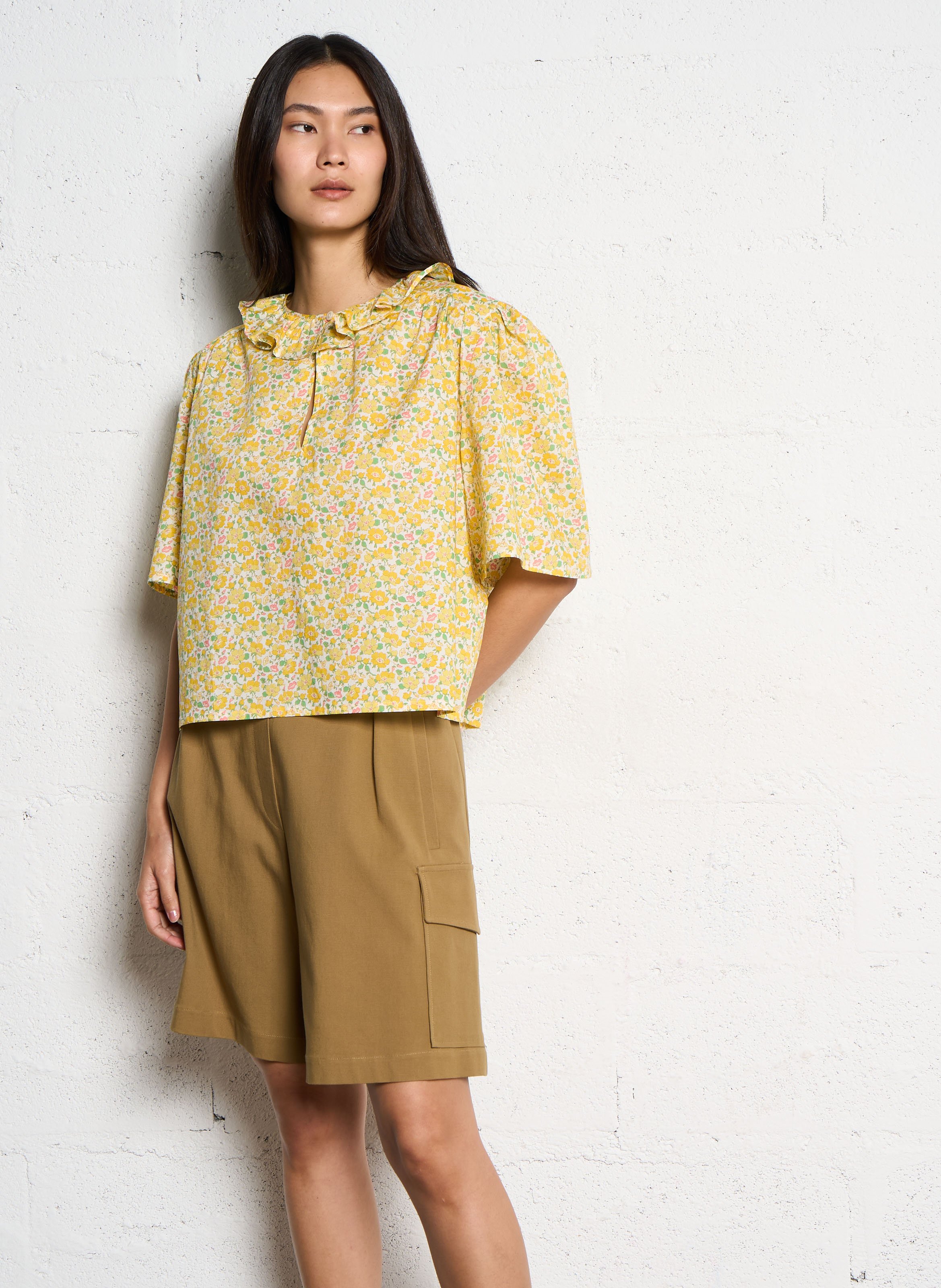 Wijdvallende bloemen top van katoen SUZIE WINKLE Geel