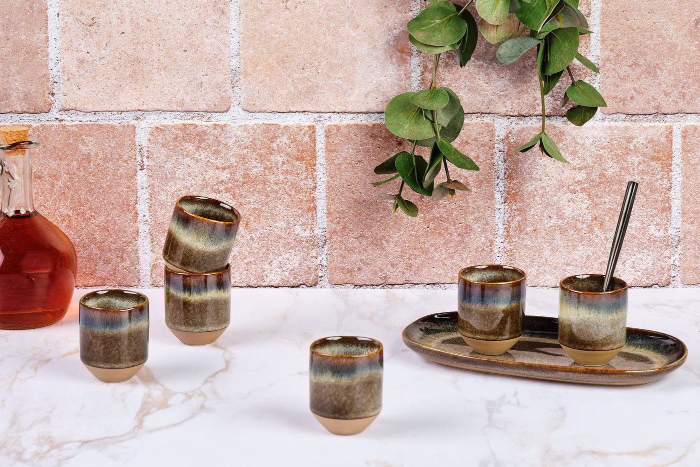 Stoneware Cup 8cl - Set of 6 BJORN Brown