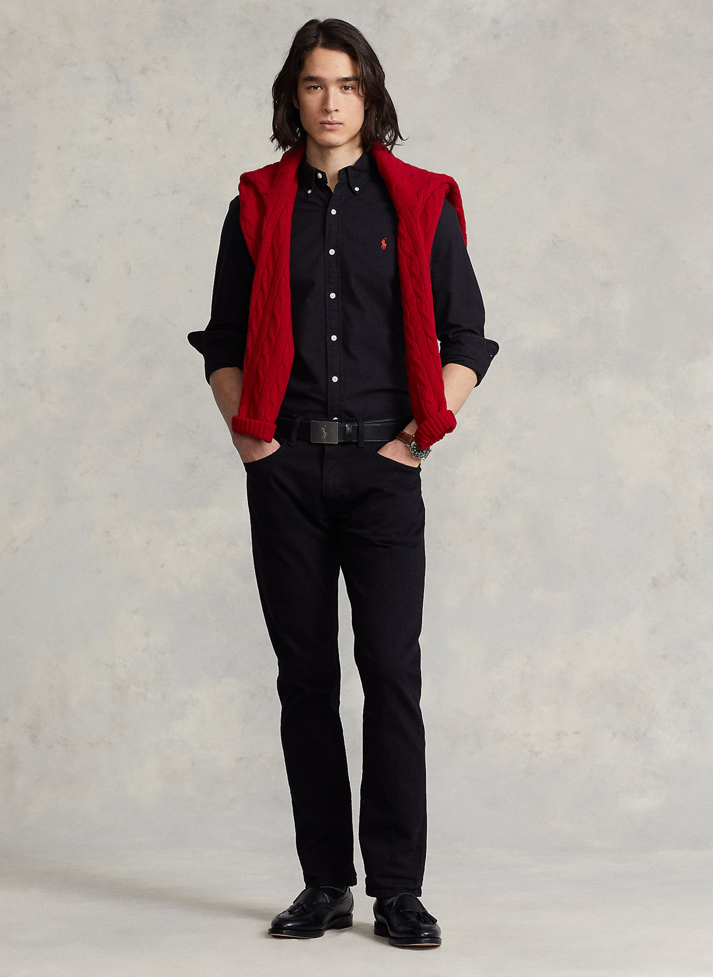 Slim-fit embroidered cotton shirt with classic collar POLO RALPH LAUREN Black