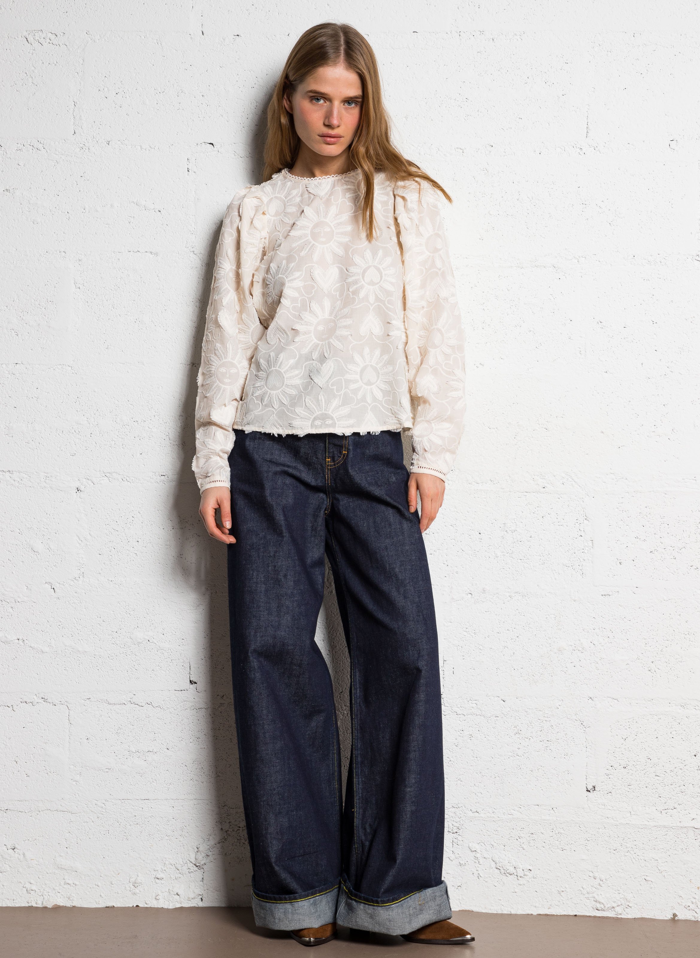 Rechte katoenen top met borduursel FABIENNE CHAPOT Wit