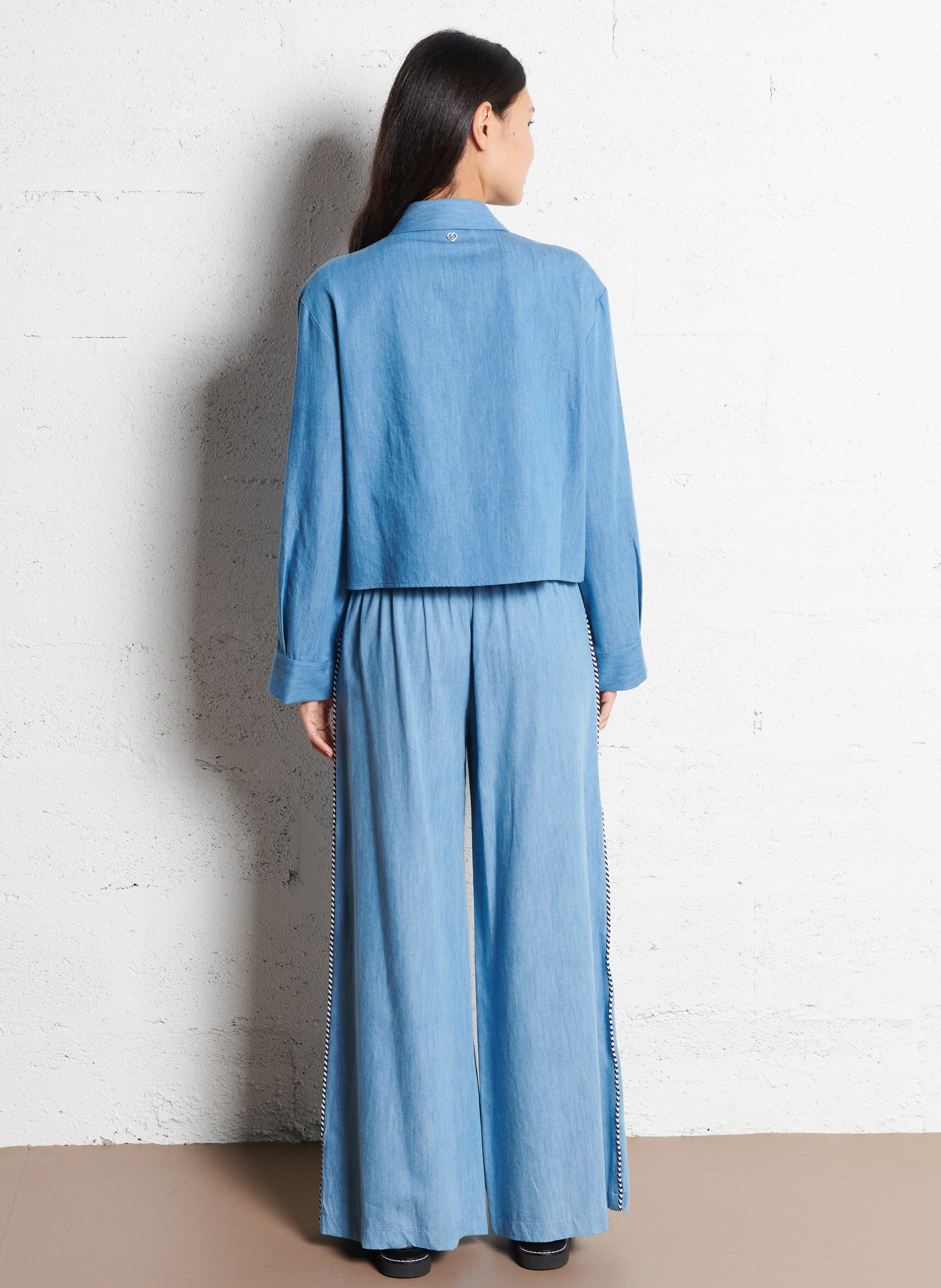 Cotton and linen shirt with classic collar PLEASE Blue