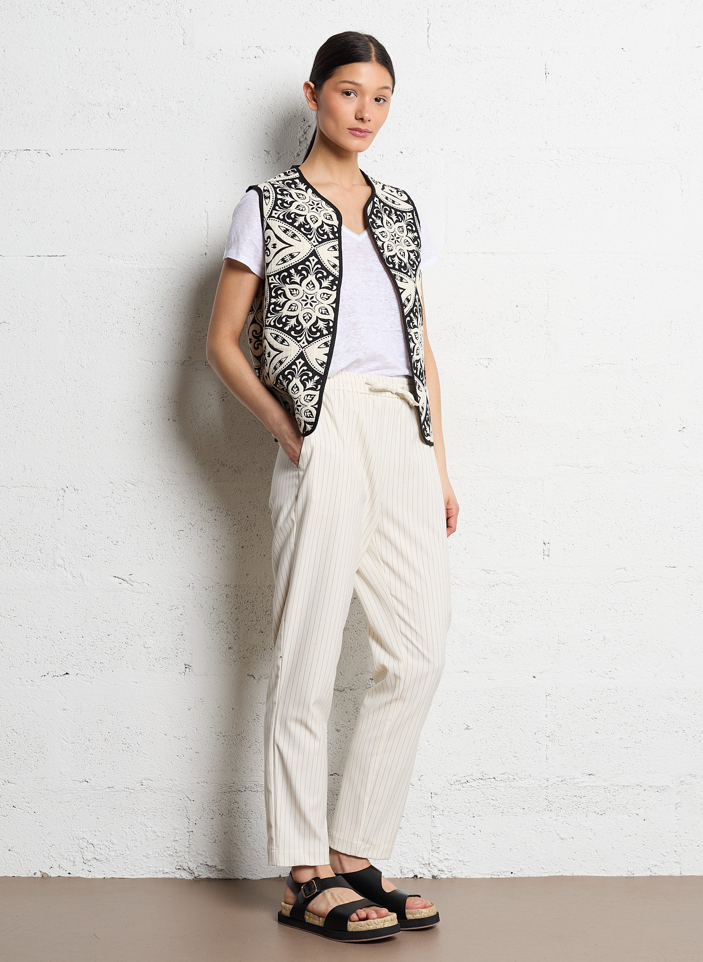 Tee-shirt col V en lin SUD EXPRESS Blanc