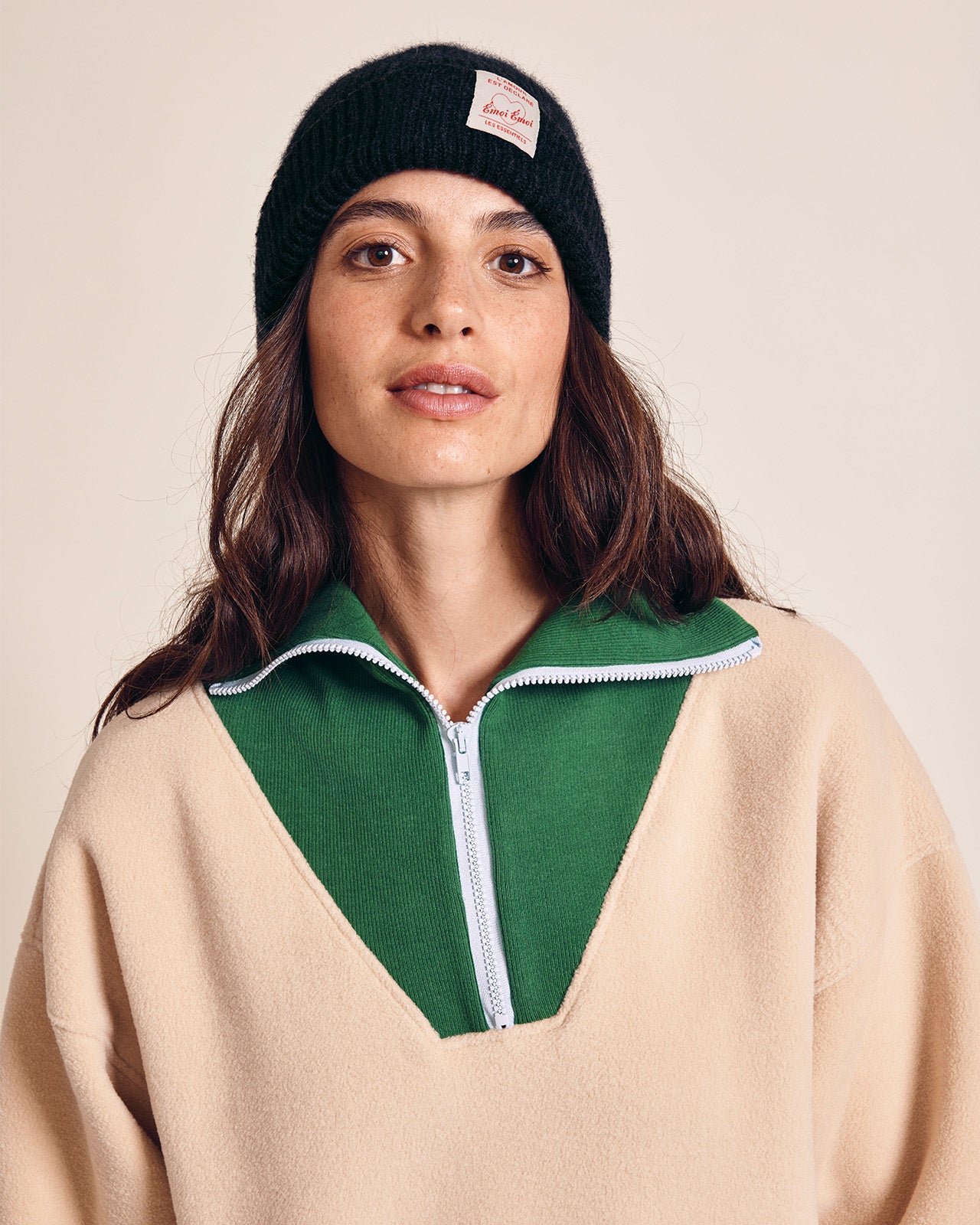 The sunny sweatshirt in recycled fleece with zippered collar EMOI EMOI Beige