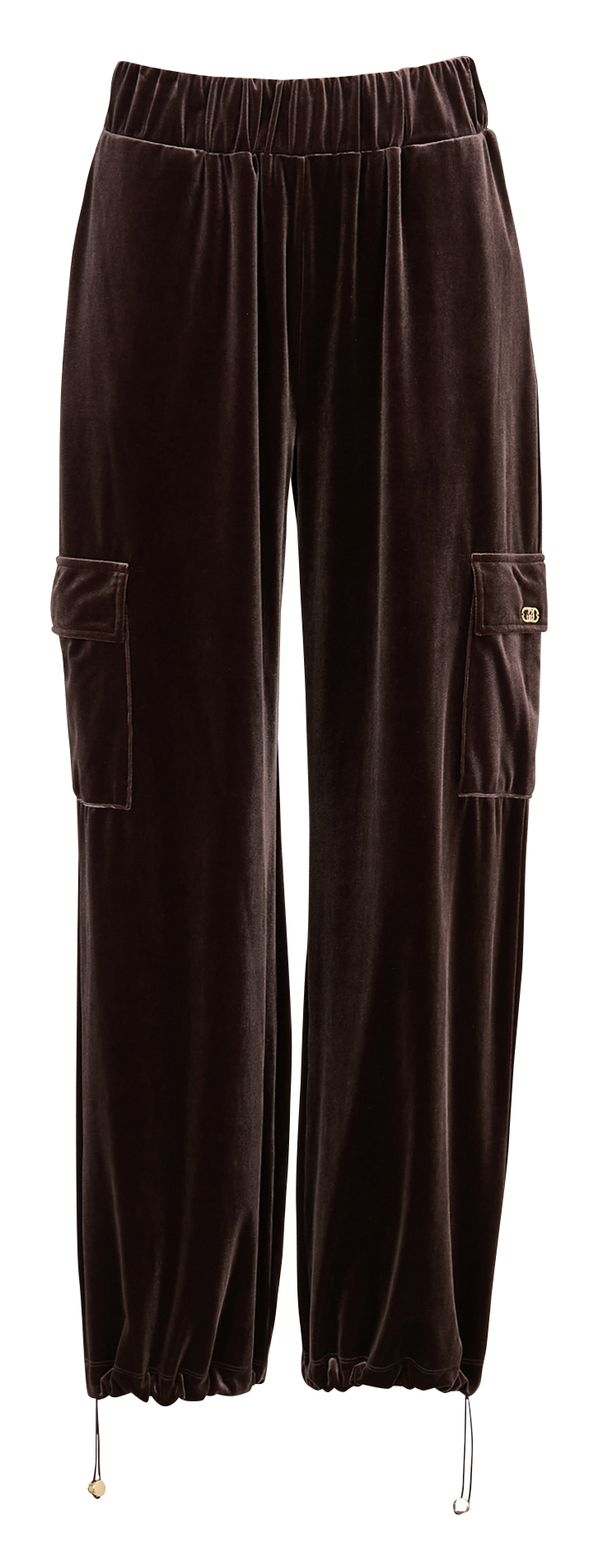 Weit geschnittene Velours-Hose mit elastischem Bund. LIU JO Braun