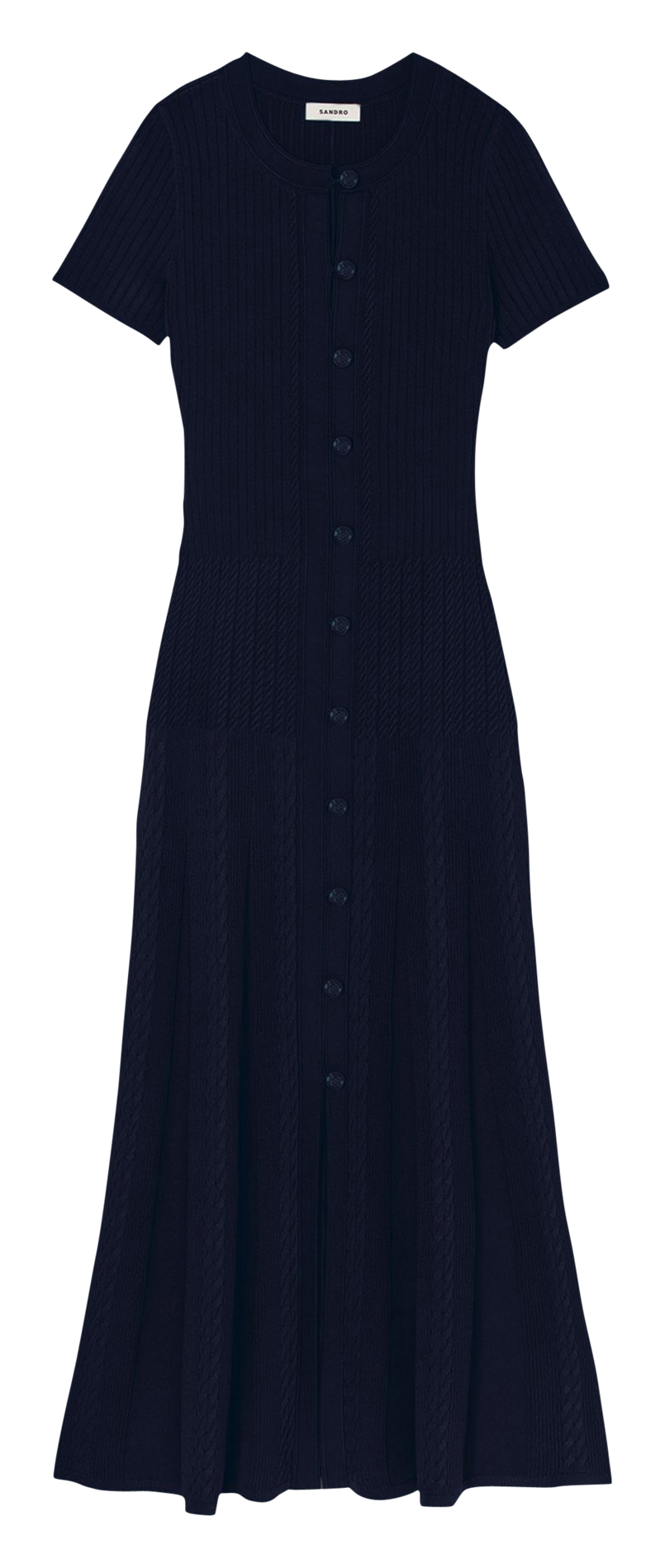 Long round-neck knit dress SANDRO Blue