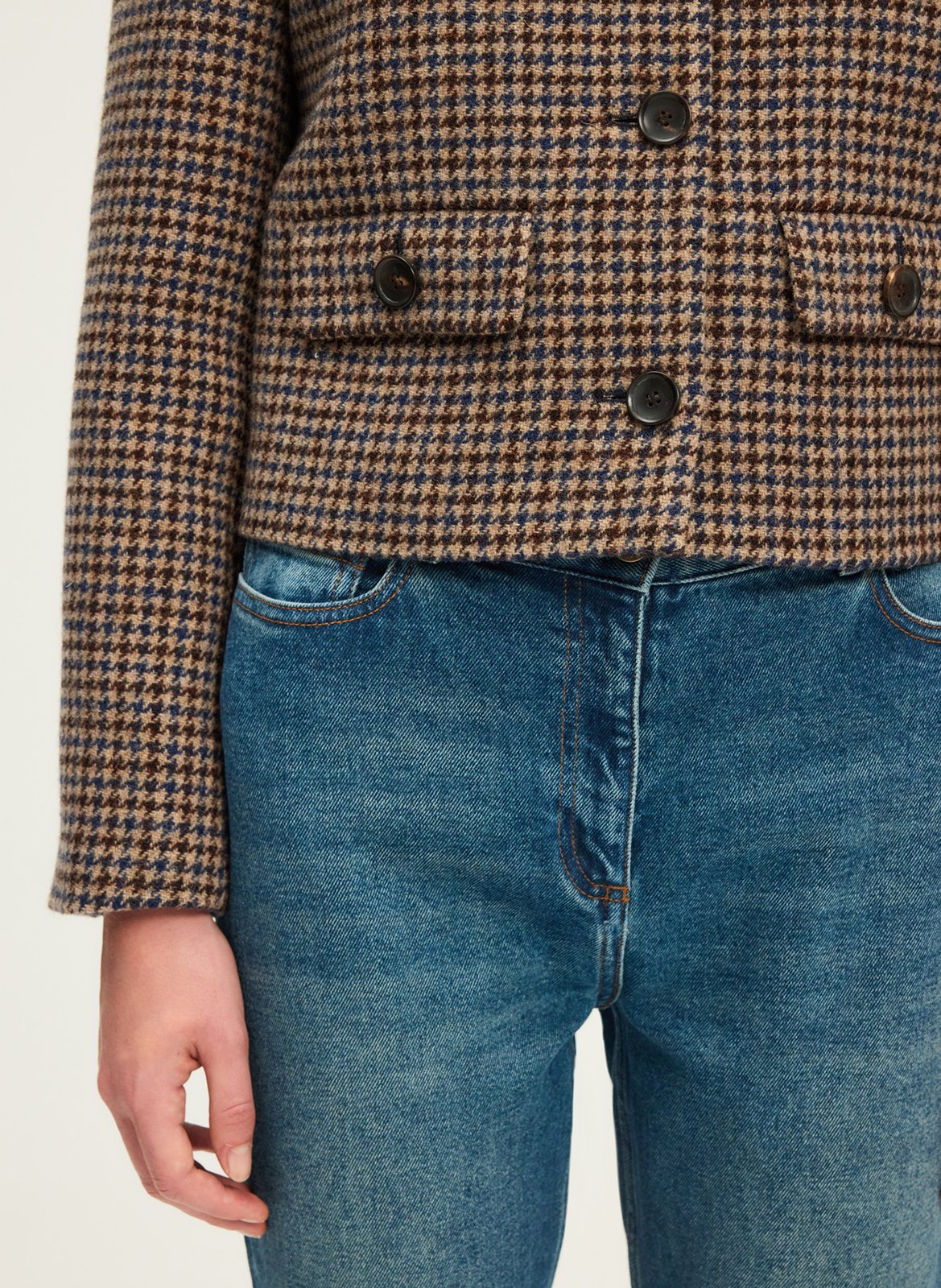 Veste col rond pied de coq en laine PABLO Beige