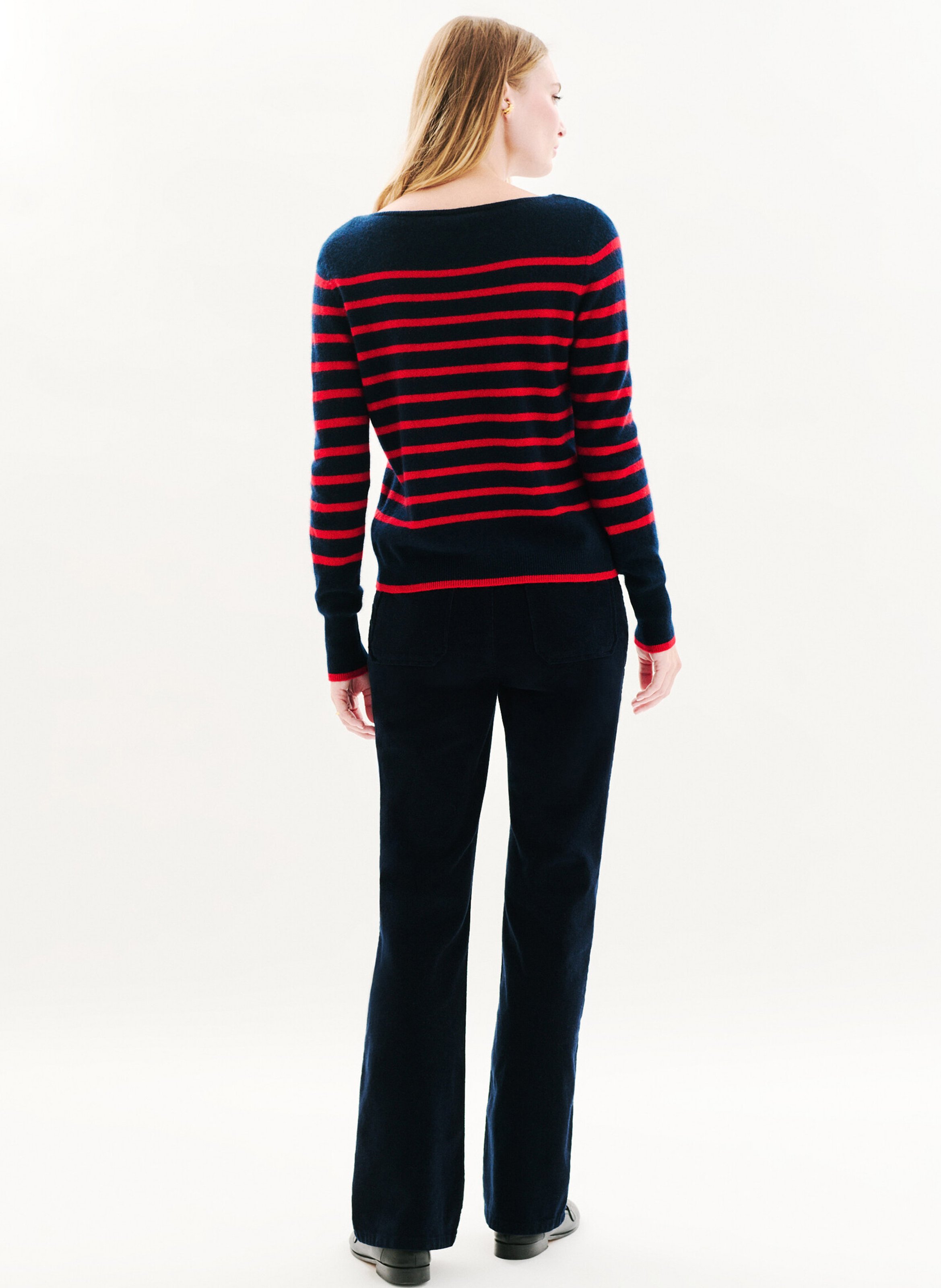 Pull col rond à rayures CAROLL Bleu