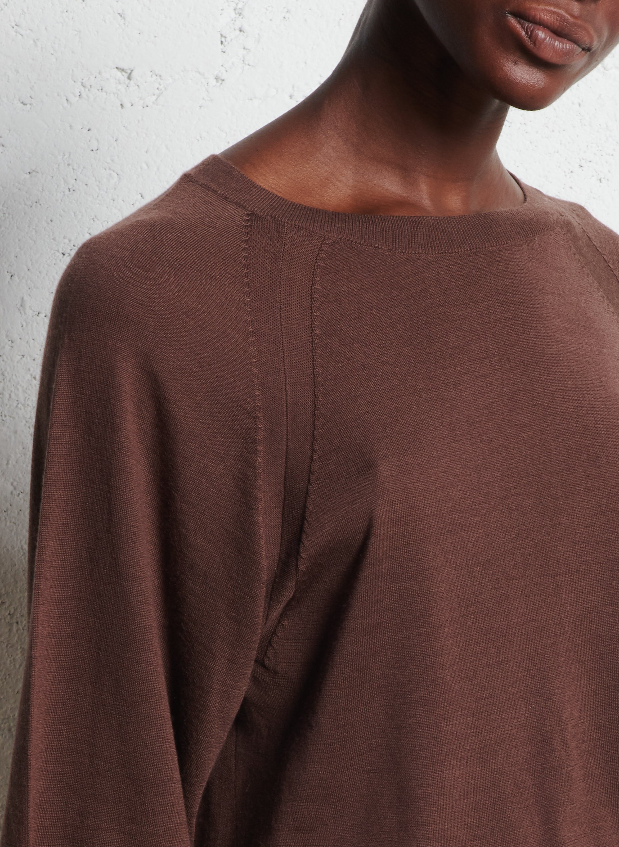 Round neck T-shirt in blended wool and silk MAISON 123 Brown