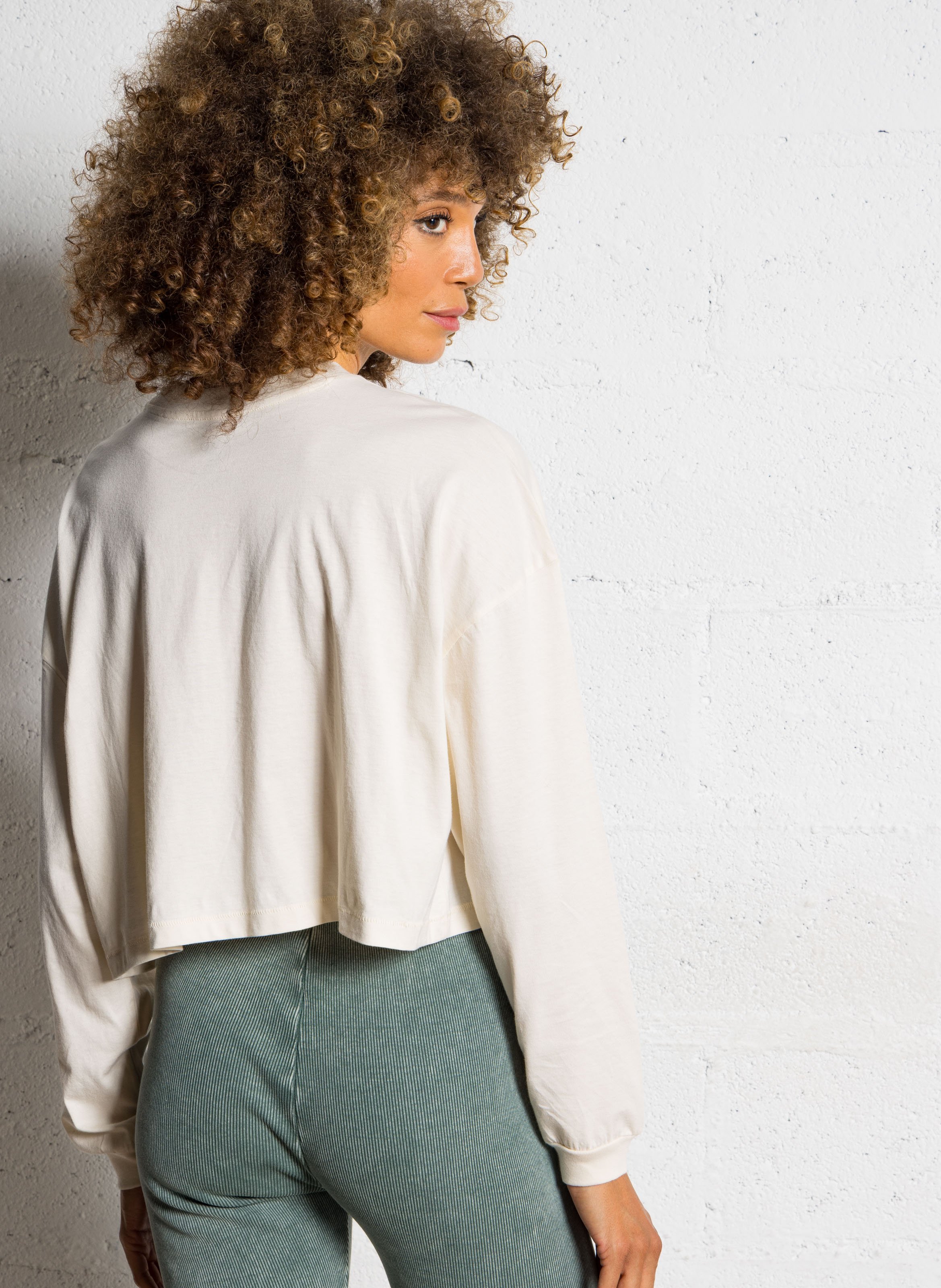 Tee-shirt crop col rond imprimé en coton BILLABONG Beige